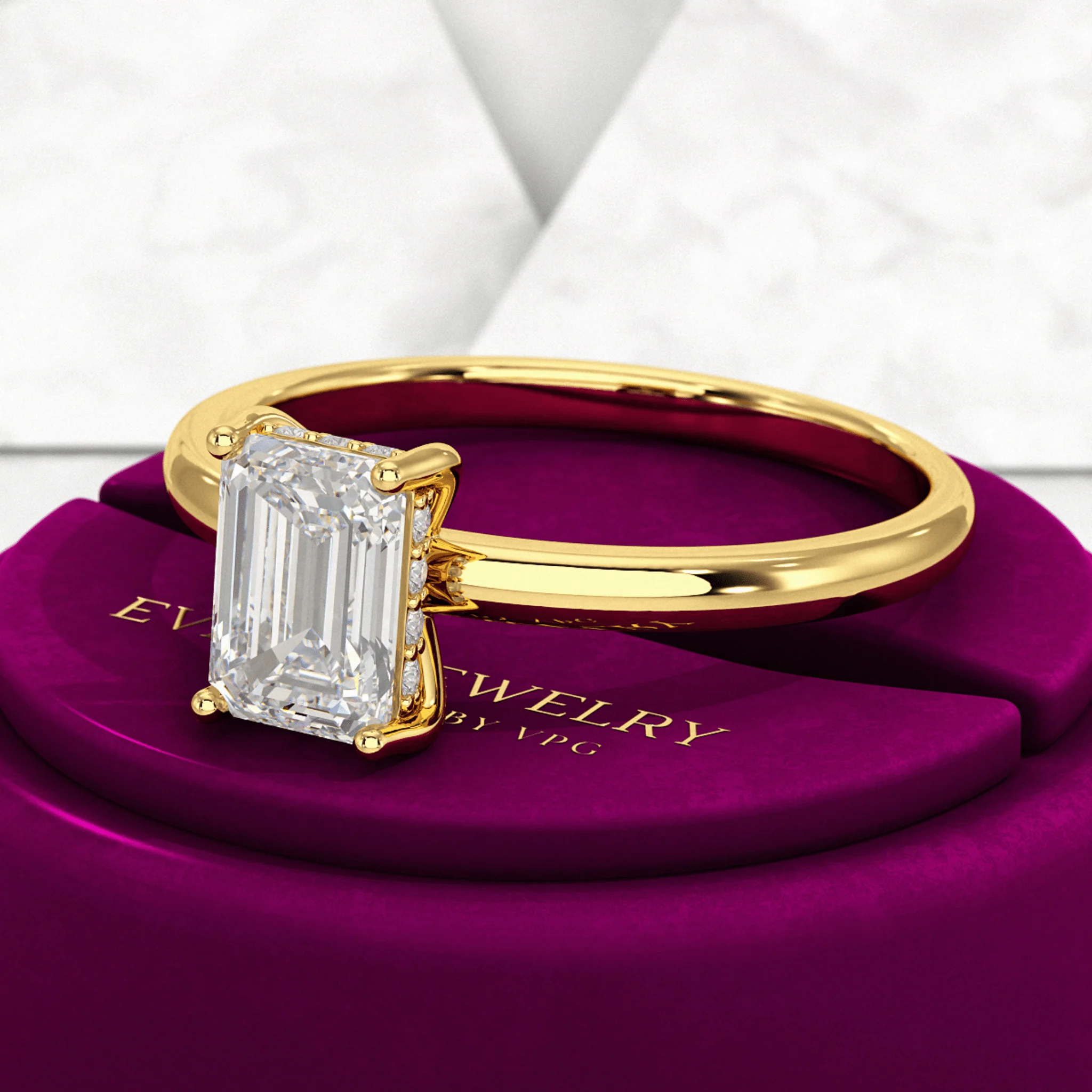 1 Carat Emerald Diamond Minimalist Ring with Hidden Halo in 14K Yellow Gold - Image 3