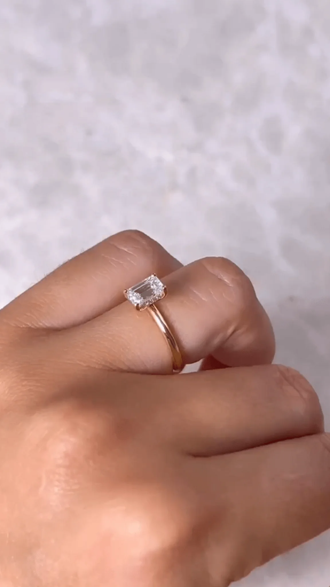 1 Carat Emerald Diamond Minimalist Ring with Hidden Halo in 14K Yellow Gold - Image 5