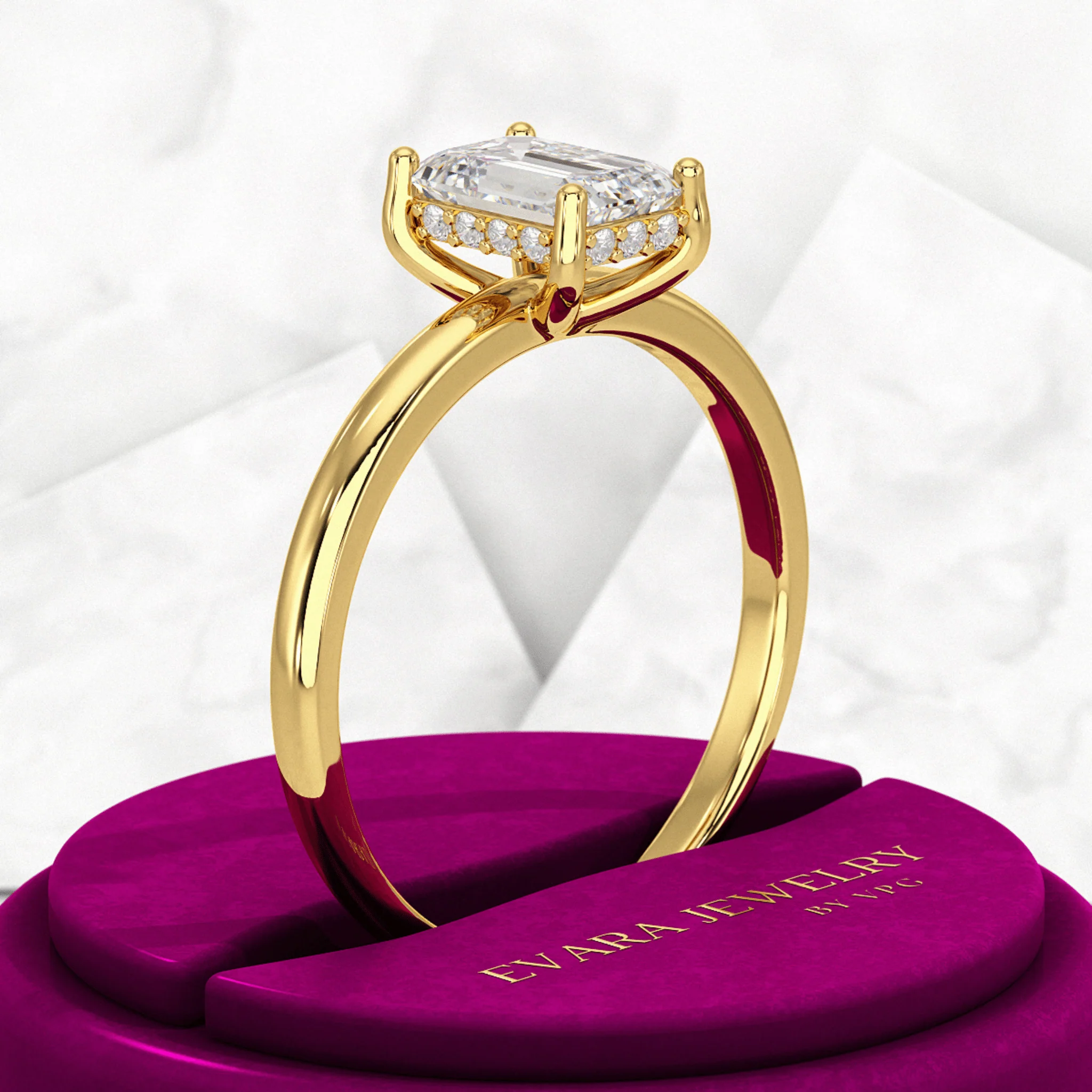 1 Carat Emerald Diamond Minimalist Ring with Hidden Halo in 14K Yellow Gold - Image 8