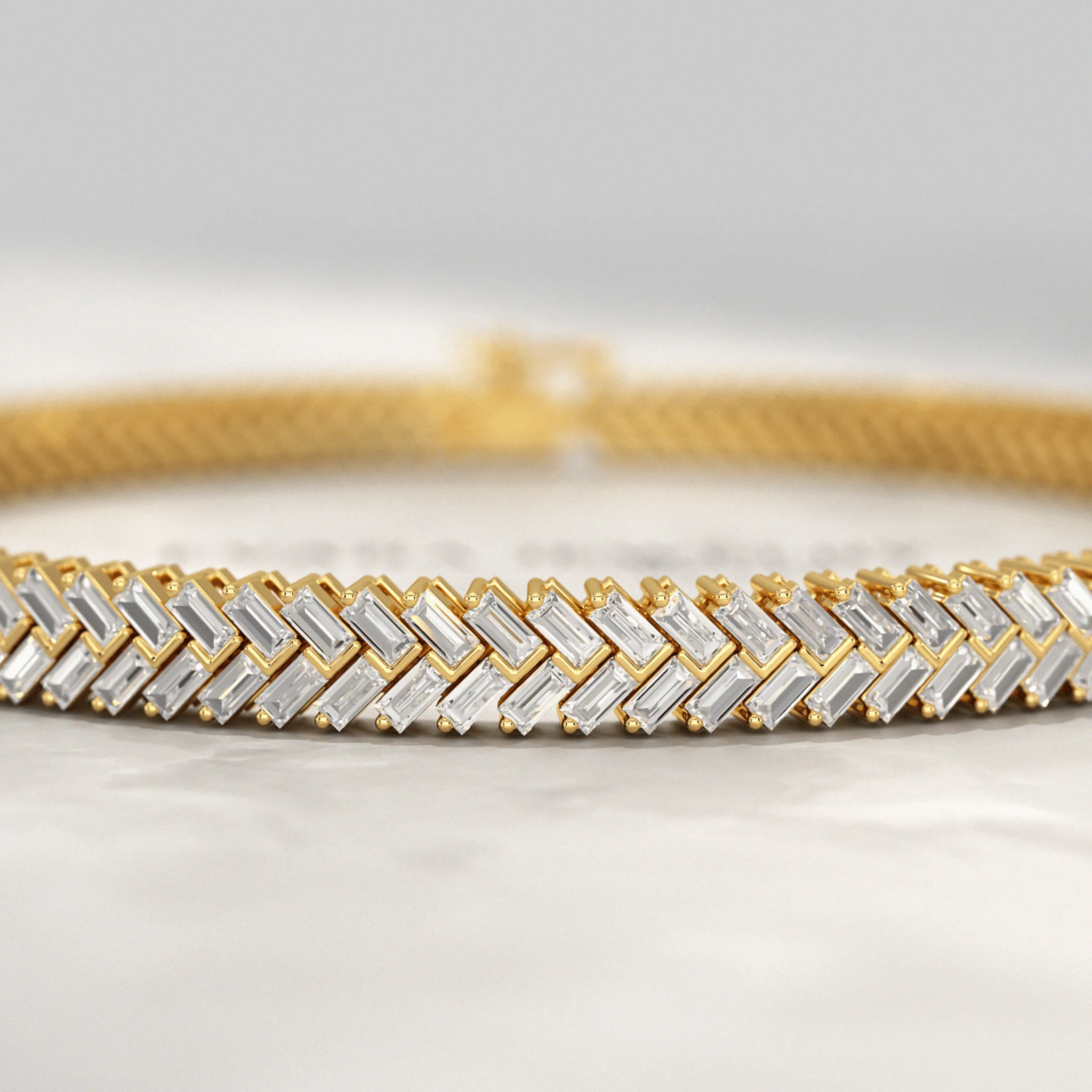 11 Carats Baguette Cut Diamond Chevron Tennis Bracelet in 10K, 14K, 18K Solid Gold - Image 3
