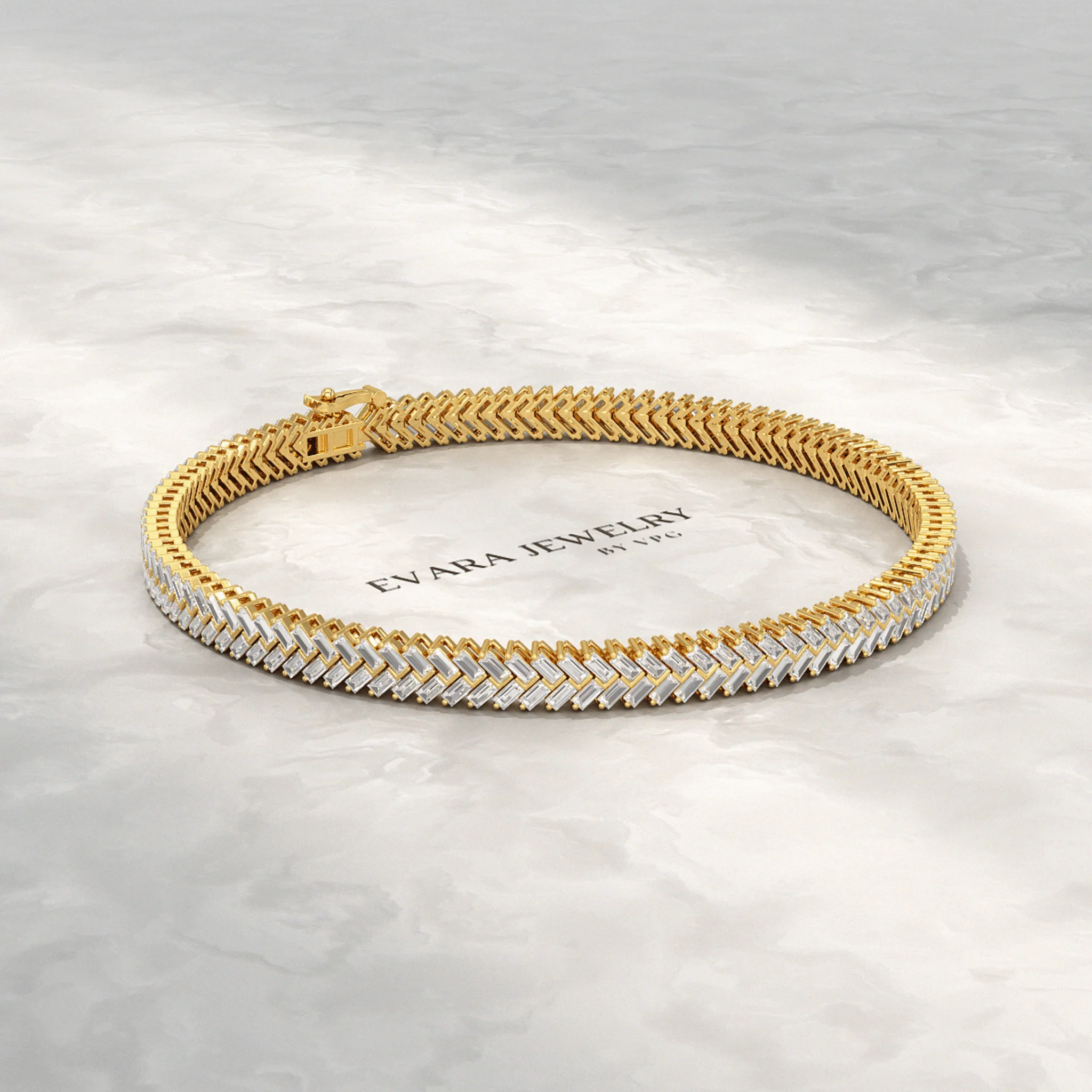 11 Carats Baguette Cut Diamond Chevron Tennis Bracelet in 10K, 14K, 18K Solid Gold - Image 4