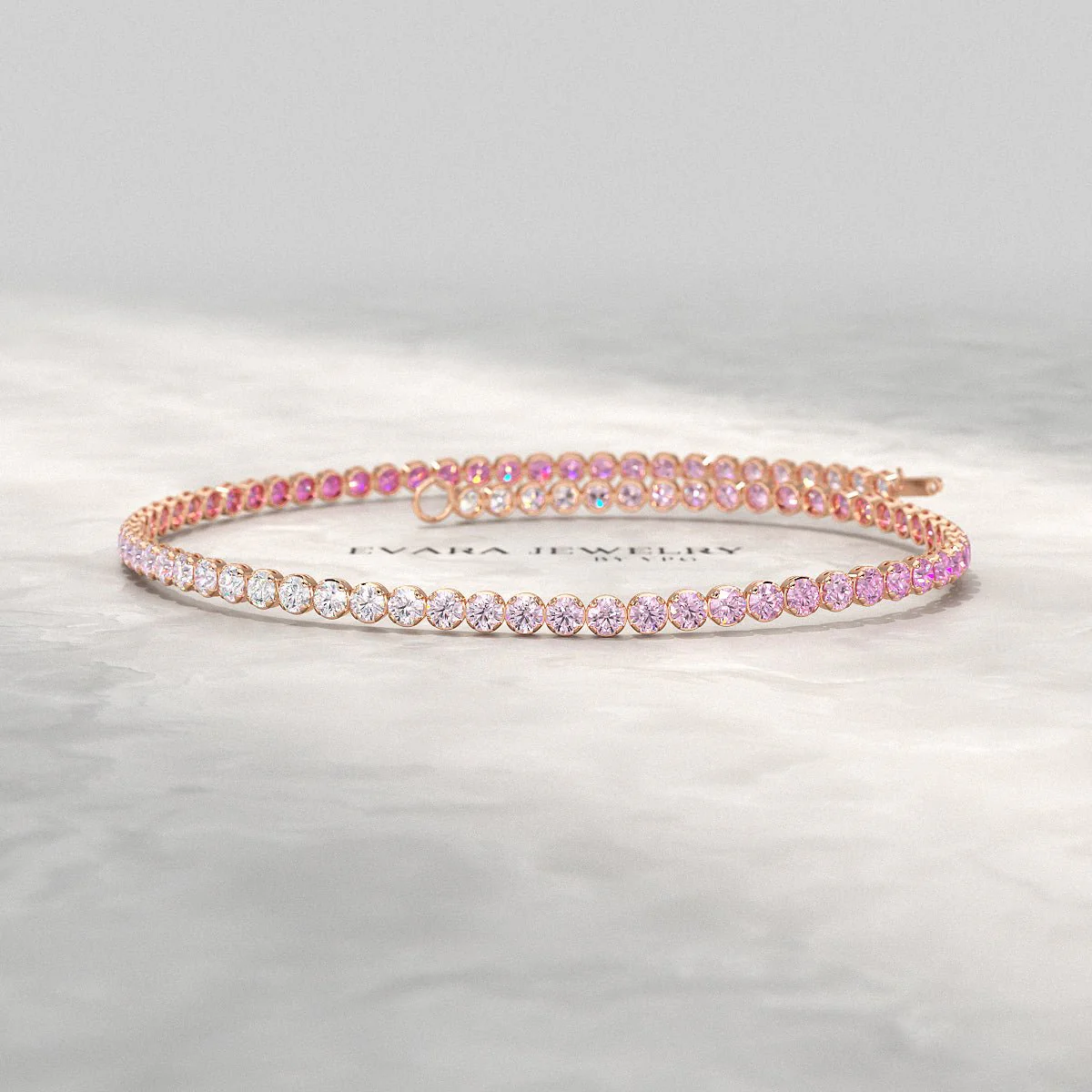 2.01 Carats Ombre Pink Sapphire Dainty Tennis Bracelet - Natural Sapphire in Solid 14K/18K Rose Gold - Image 2