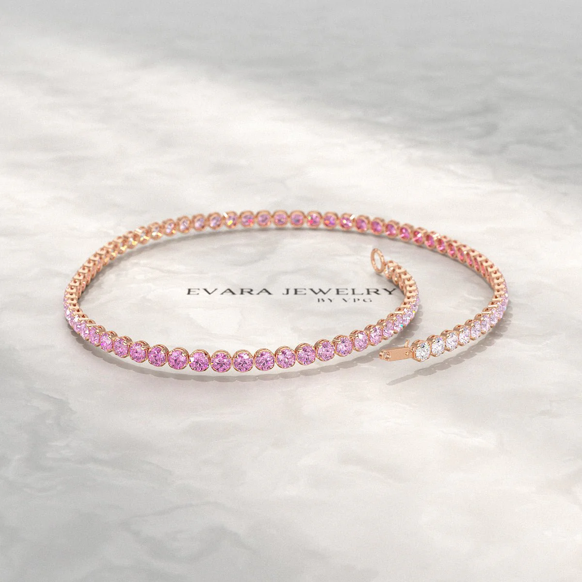 2.01 Carats Ombre Pink Sapphire Dainty Tennis Bracelet - Natural Sapphire in Solid 14K/18K Rose Gold - Image 3