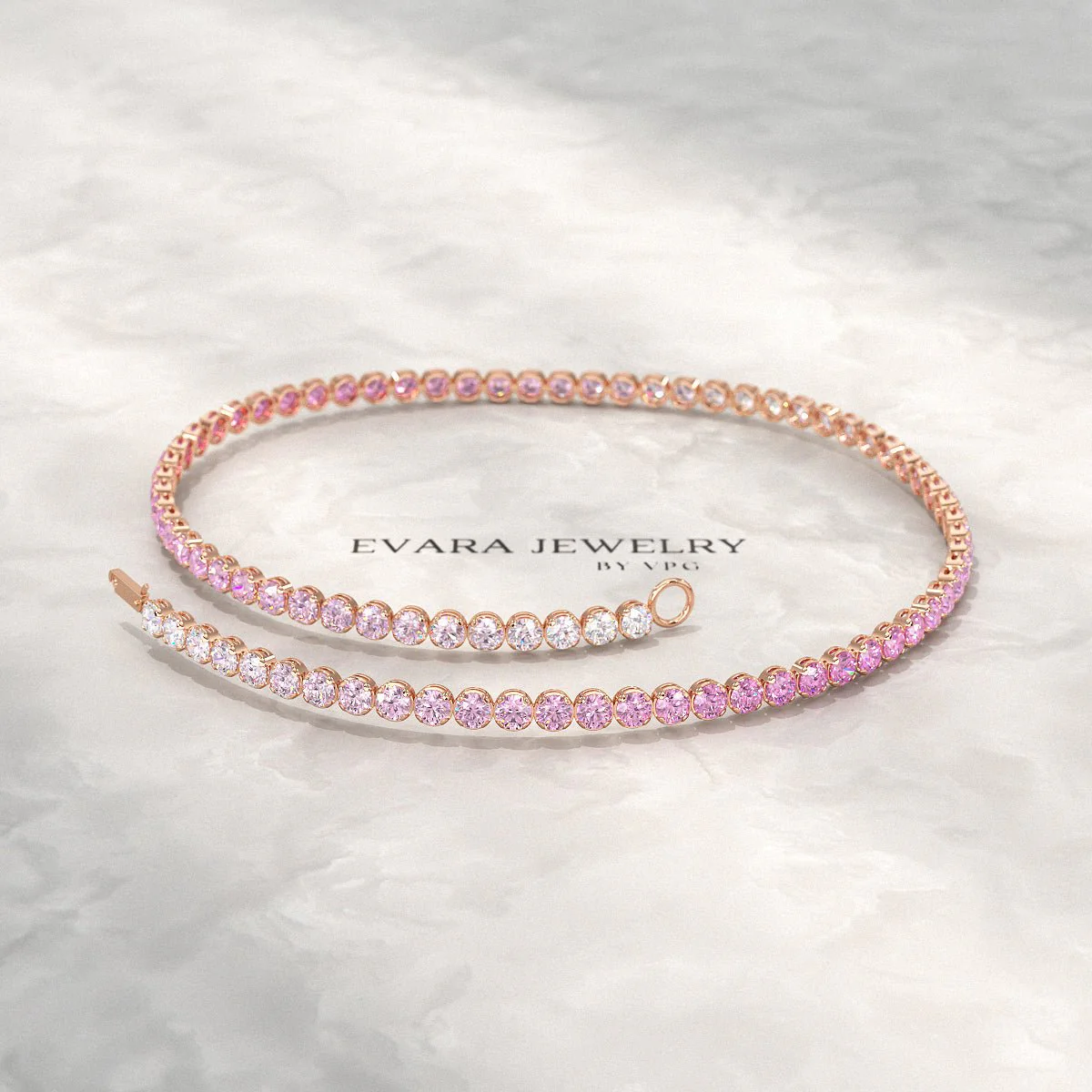2.01 Carats Ombre Pink Sapphire Dainty Tennis Bracelet - Natural Sapphire in Solid 14K/18K Rose Gold - Image 4