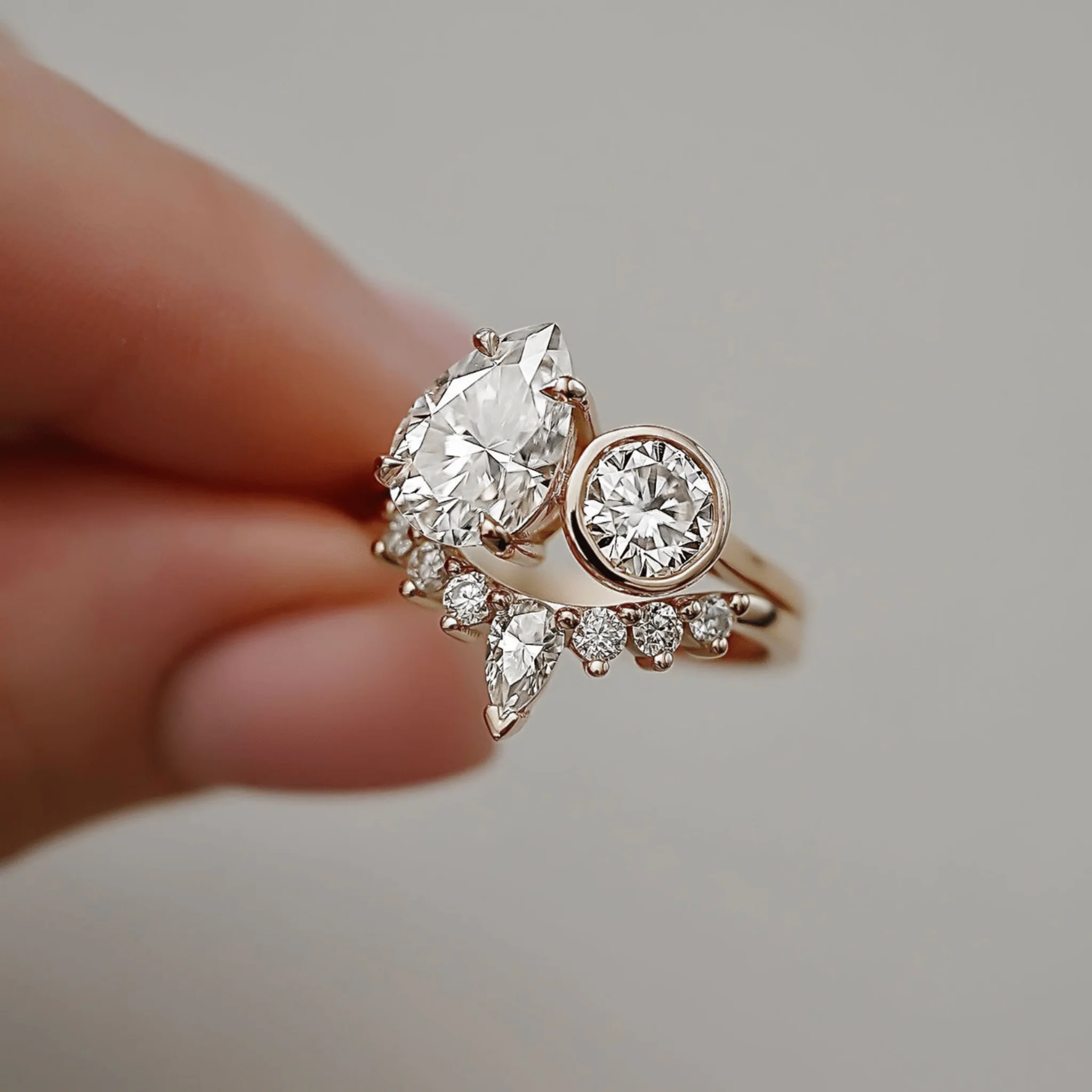 2.20 Carat Pear & Bezel Set Round Toi Et Moi Art Deco Engagement Ring - Image 3