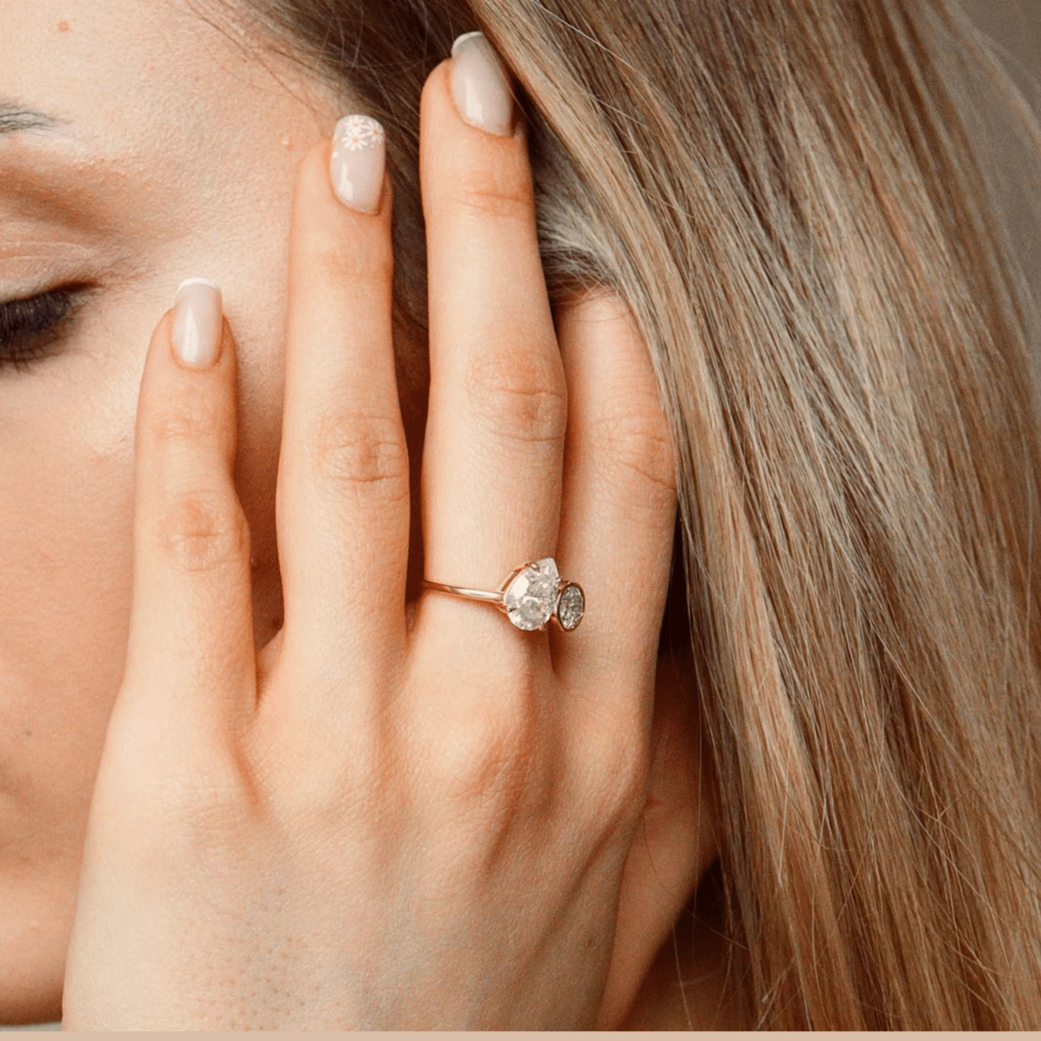 2.20 Carat Pear & Bezel Set Round Toi Et Moi Art Deco Engagement Ring - Image 5
