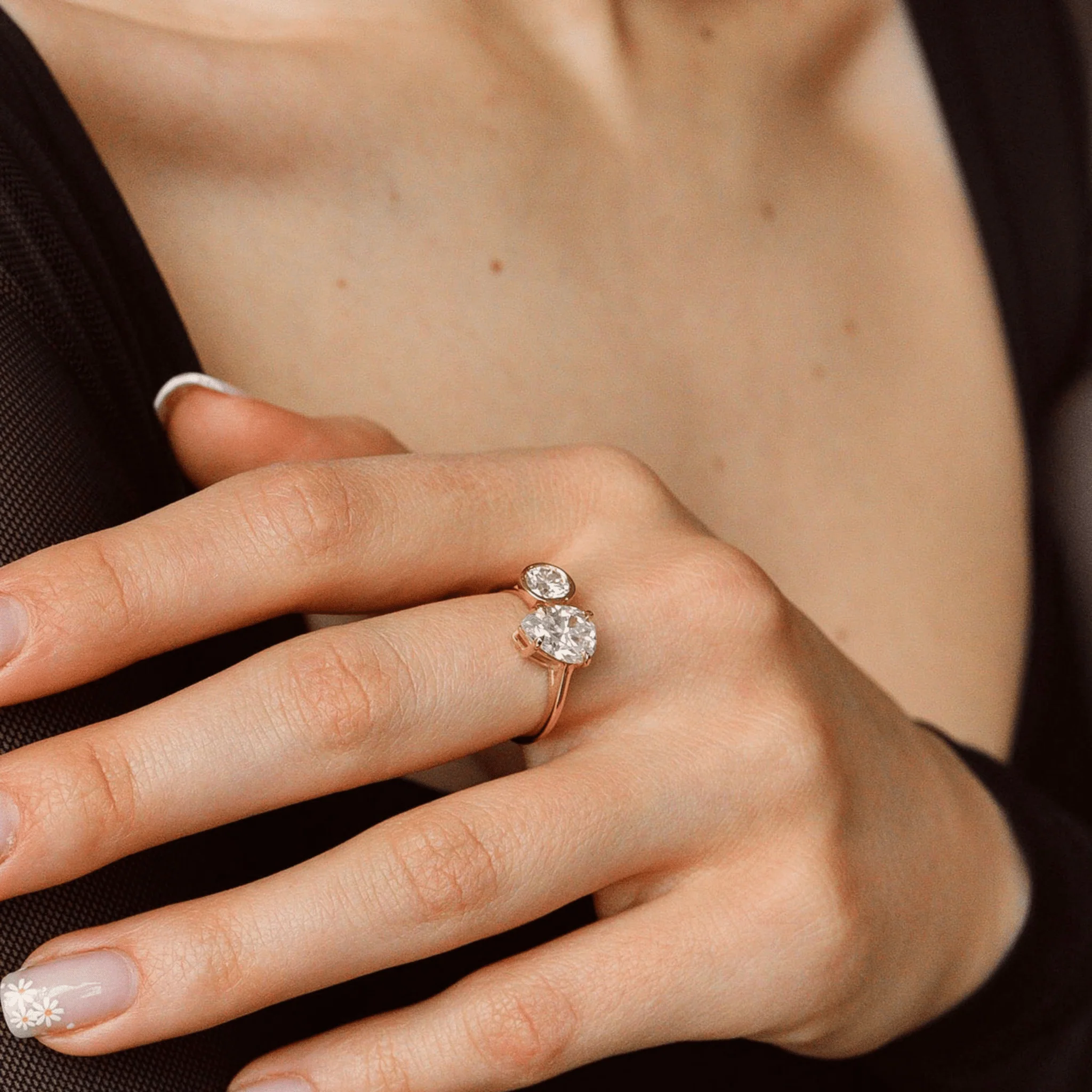 2.20 Carat Pear & Bezel Set Round Toi Et Moi Art Deco Engagement Ring - Image 6