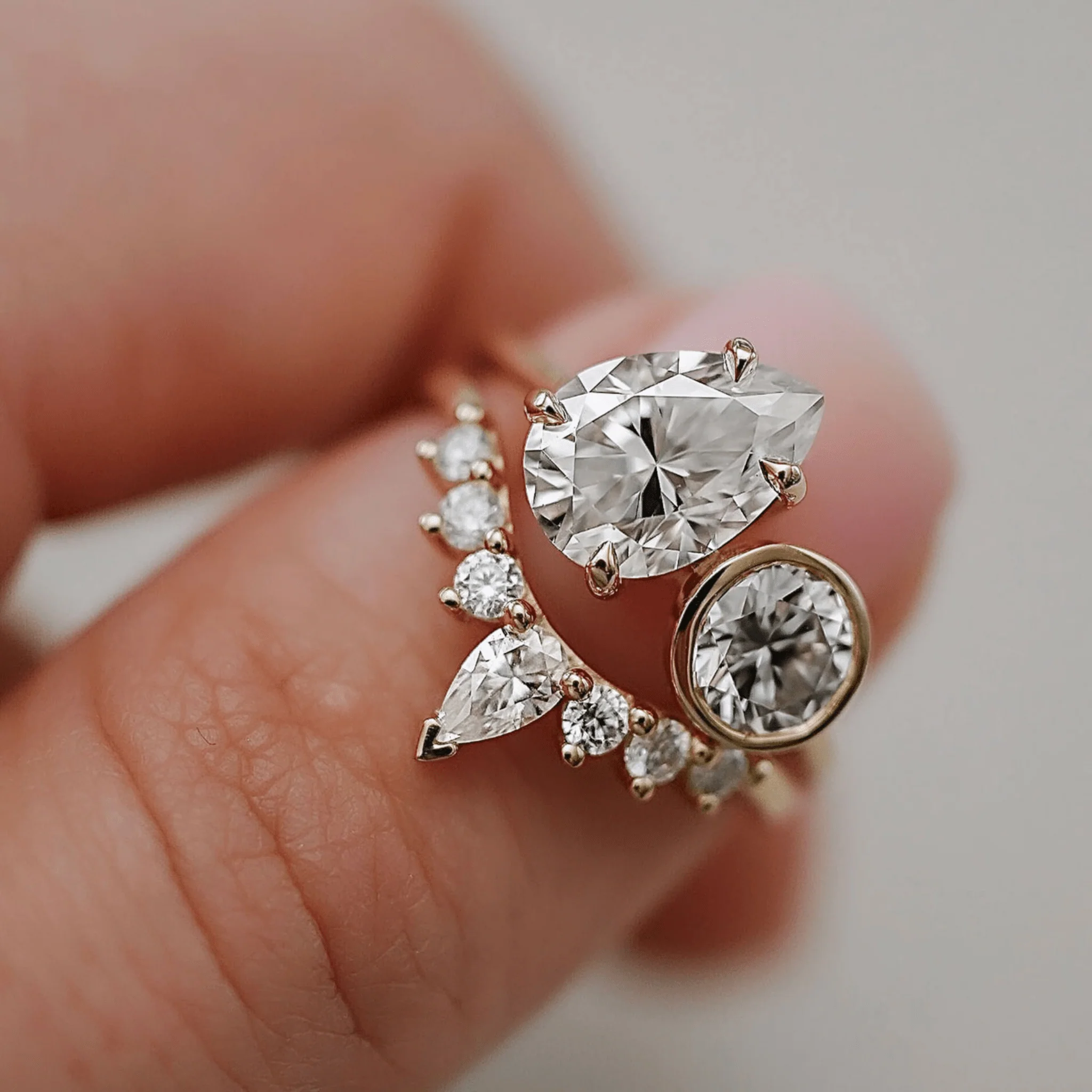 2.20 Carat Pear & Bezel Set Round Toi Et Moi Art Deco Engagement Ring - Image 8