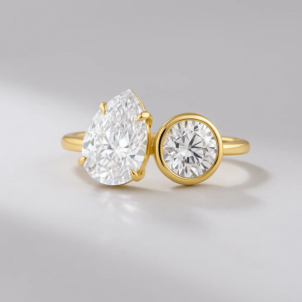 2.20 Carat Pear & Bezel Set Round Toi Et Moi Art Deco Engagement Ring - Image 9
