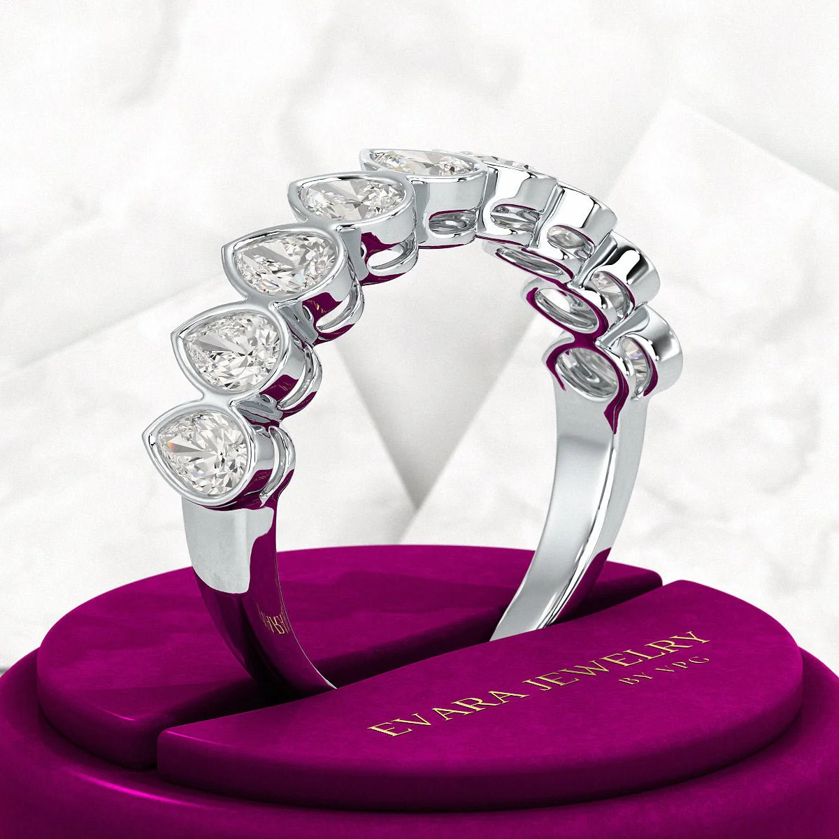 2.25 Carat Pear Cut Bezel Set Half Eternity Diamond Ring - Image 14