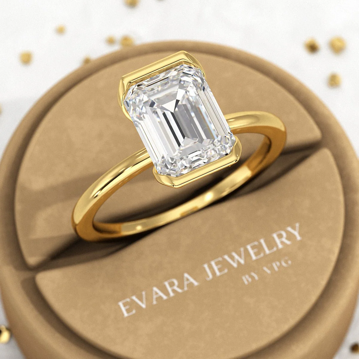 2.50 Carat Emerald Cut Half Bezel Engagement Ring - Image 4