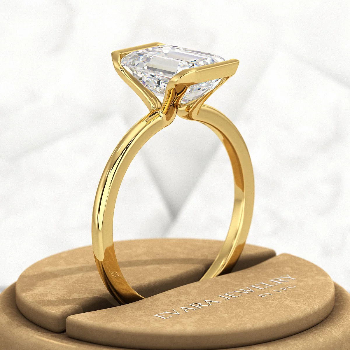 2.50 Carat Emerald Cut Half Bezel Engagement Ring - Image 5