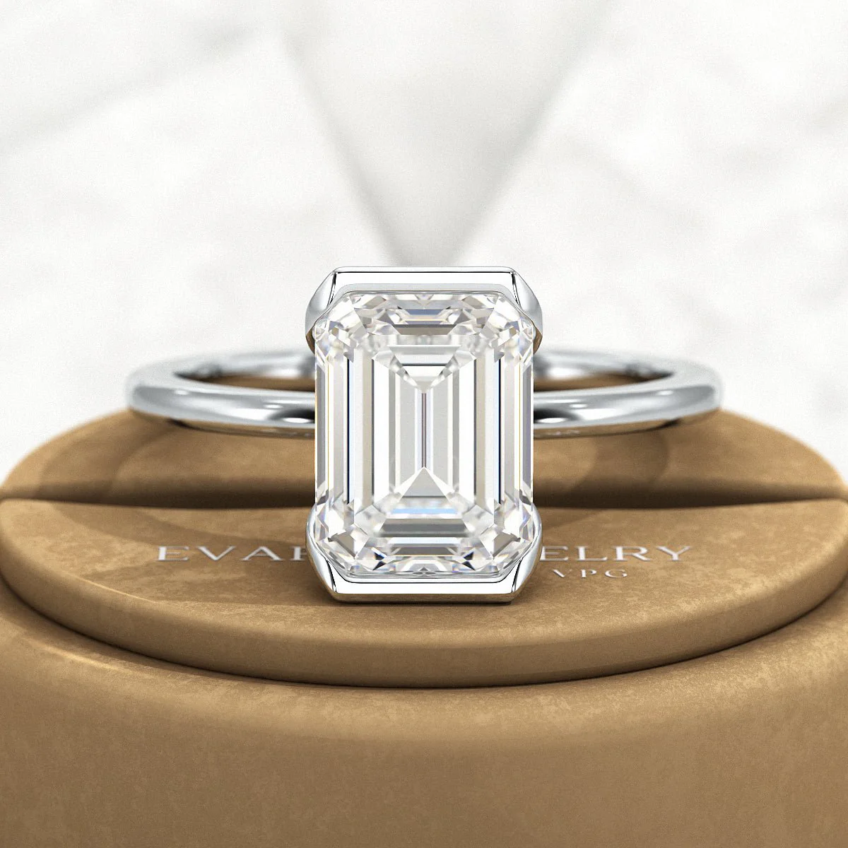 2.50 Carat Emerald Cut Half Bezel Engagement Ring - Image 6