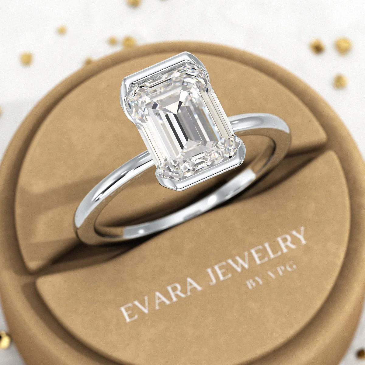 2.50 Carat Emerald Cut Half Bezel Engagement Ring - Image 7