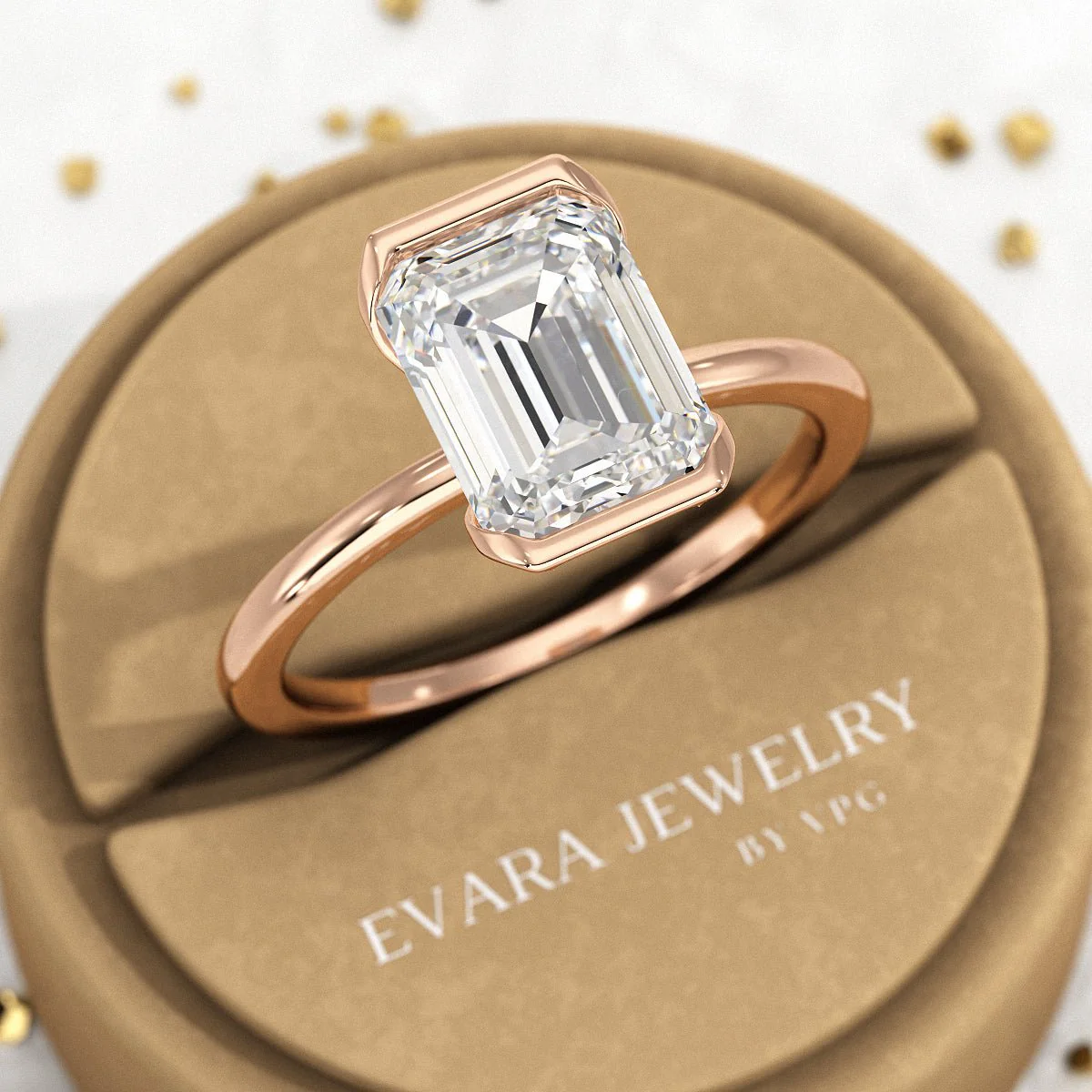 2.50 Carat Emerald Cut Half Bezel Engagement Ring - Image 8