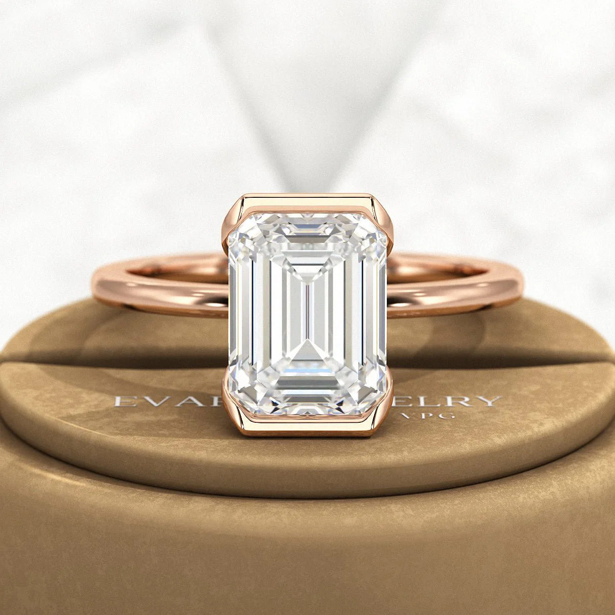 2.50 Carat Emerald Cut Half Bezel Engagement Ring - Image 9