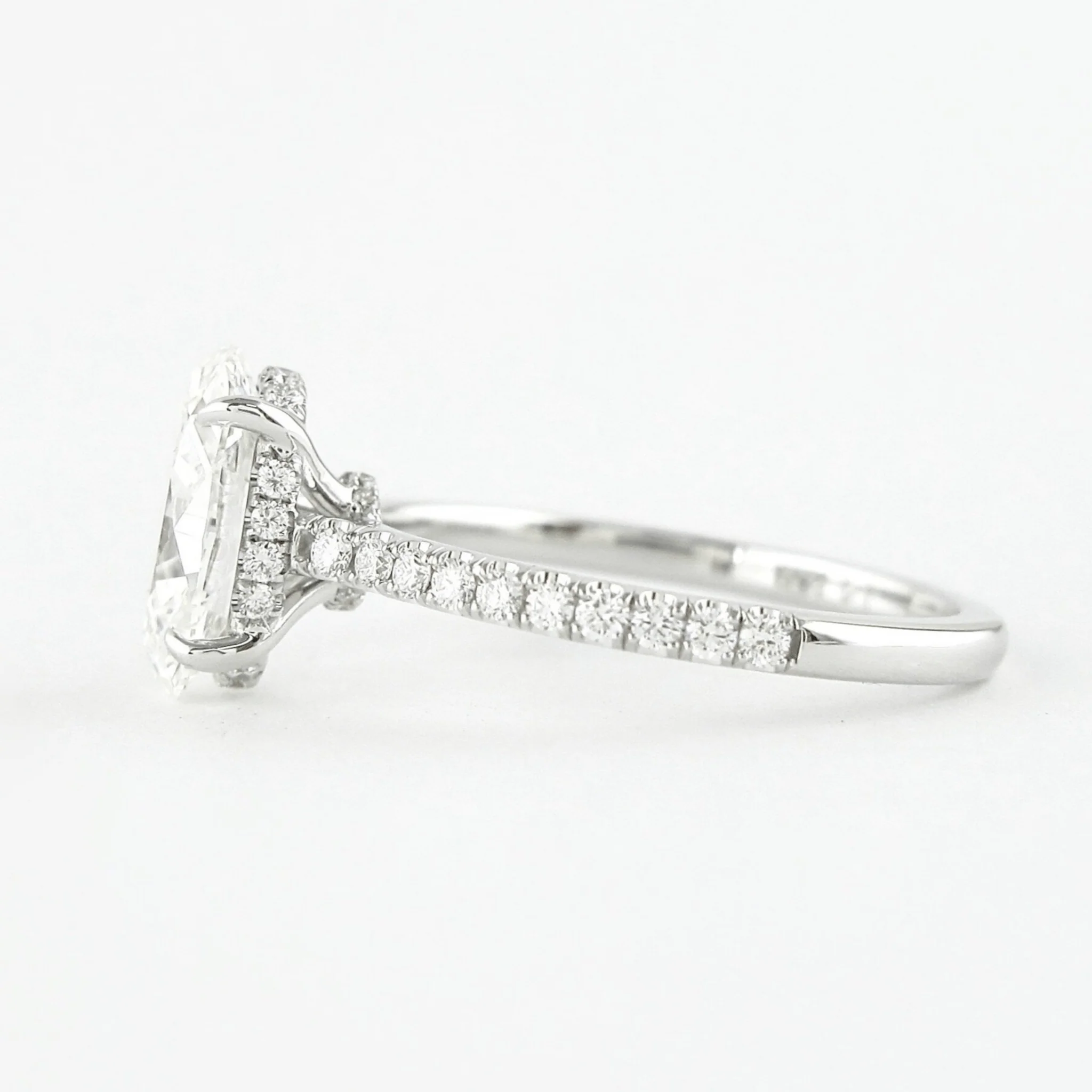 2.50 Carat Oval Cut Prong Set Lab Grown Diamond Engagement Ring with Pave Diamond Band - Image 10