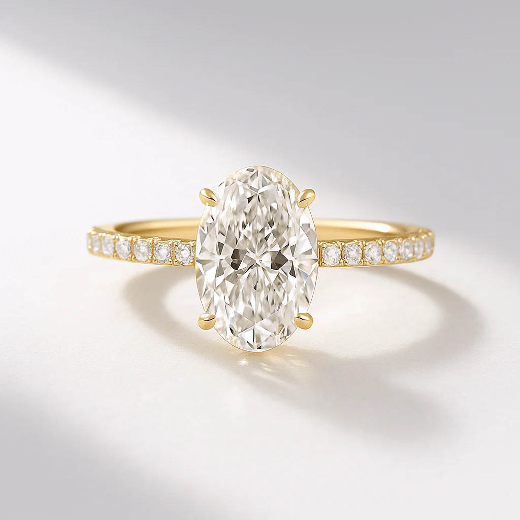 2.50 Carat Oval Cut Prong Set Lab Grown Diamond Engagement Ring with Pave Diamond Band - Image 13