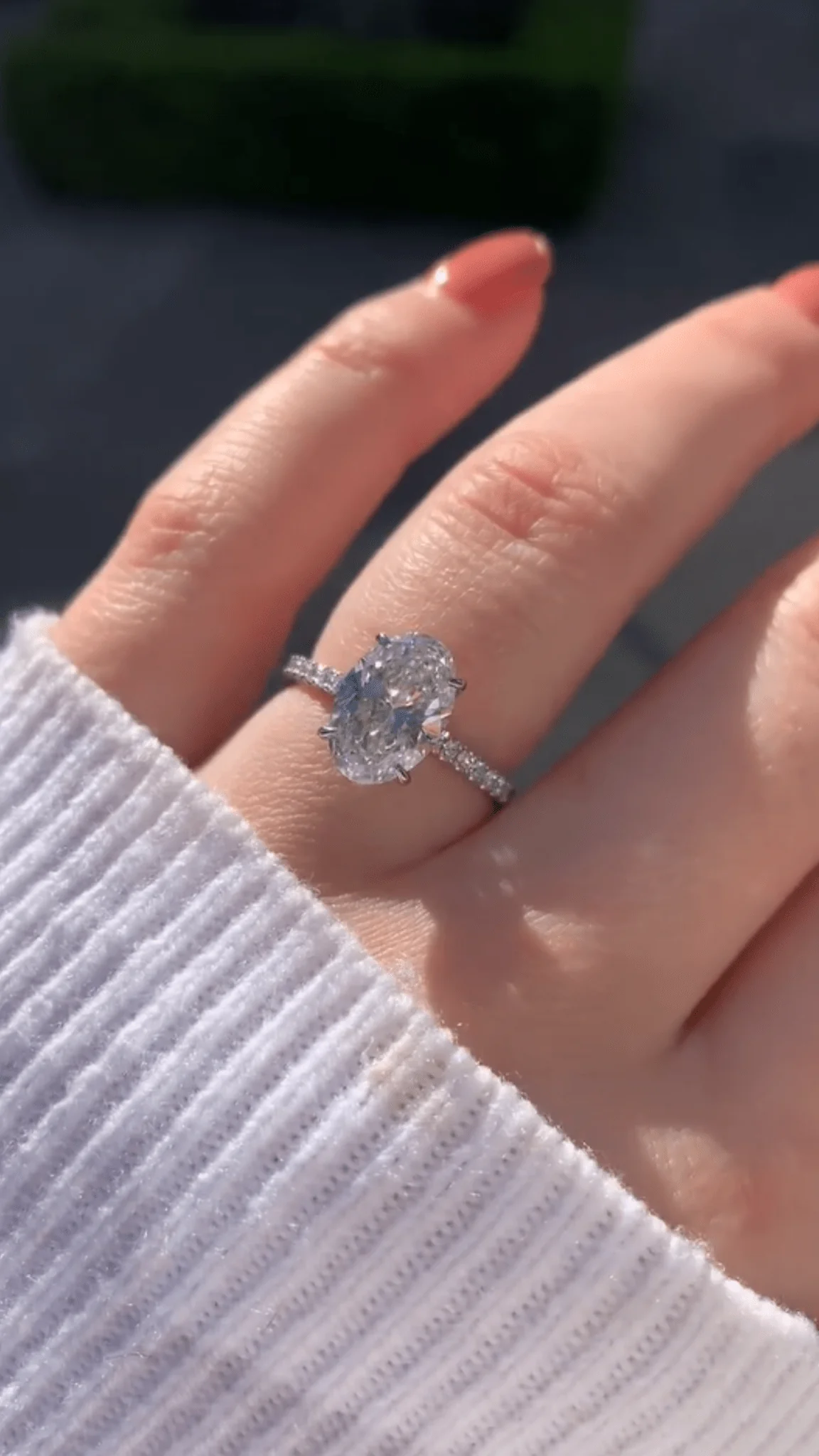2.50 Carat Oval Cut Prong Set Lab Grown Diamond Engagement Ring with Pave Diamond Band - Image 4