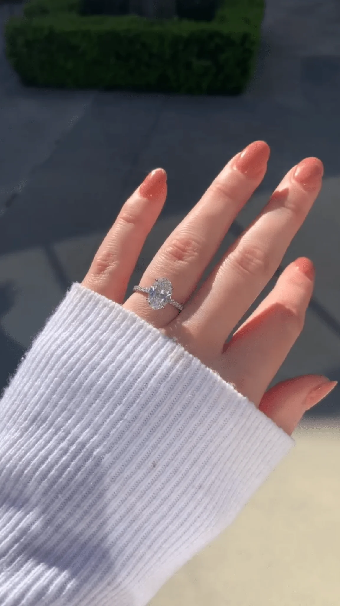 2.50 Carat Oval Cut Prong Set Lab Grown Diamond Engagement Ring with Pave Diamond Band - Image 5