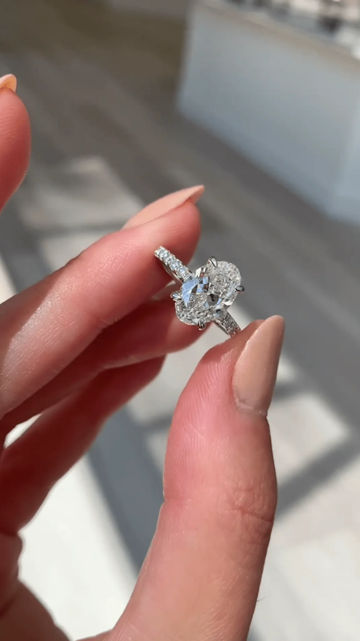 2.50 Carat Oval Pave Engagement Ring with Hidden Halo - Image 3