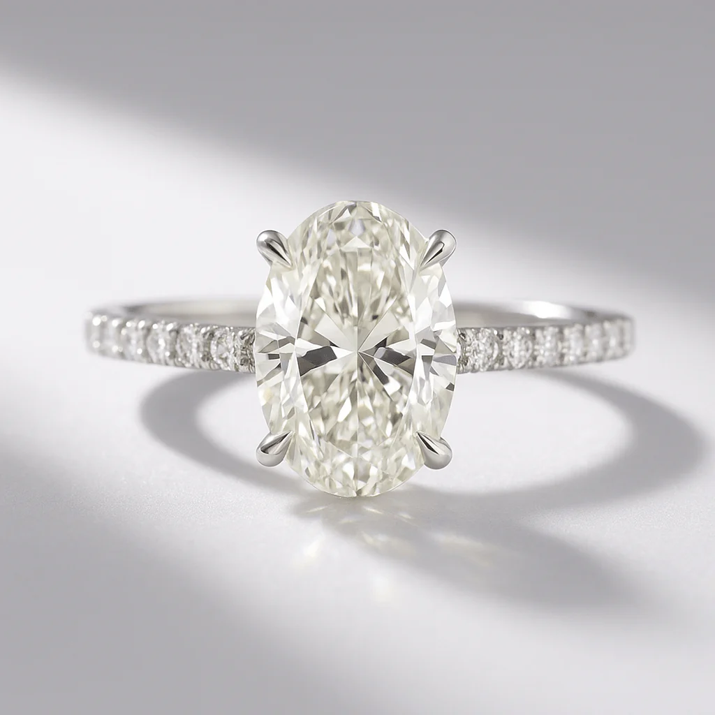 2.50 Carat Oval Pave Engagement Ring with Hidden Halo - Image 8