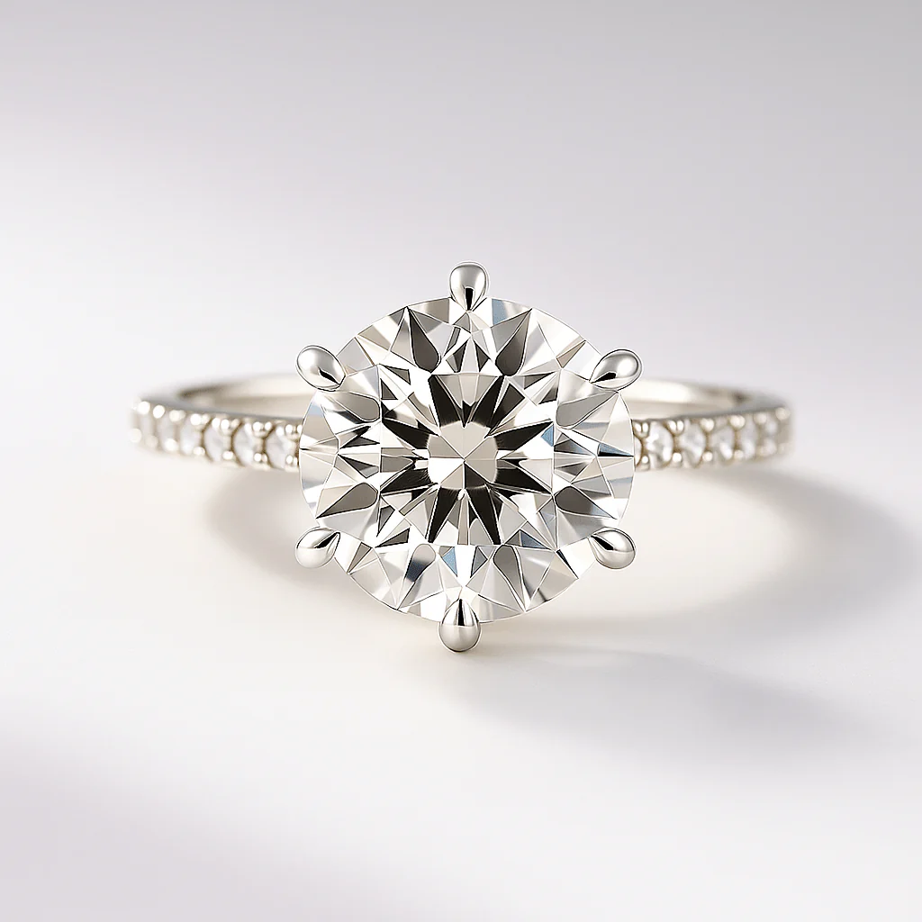 2.50 Carat Round Cut 6 Prongs Engagement Ring with Pave Diamond Band - Image 13