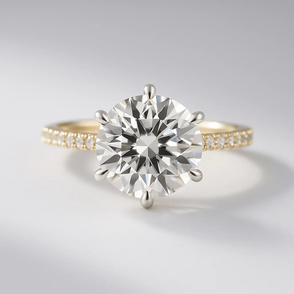 2.50 Carat Round Cut 6 Prongs Engagement Ring with Pave Diamond Band - Image 4
