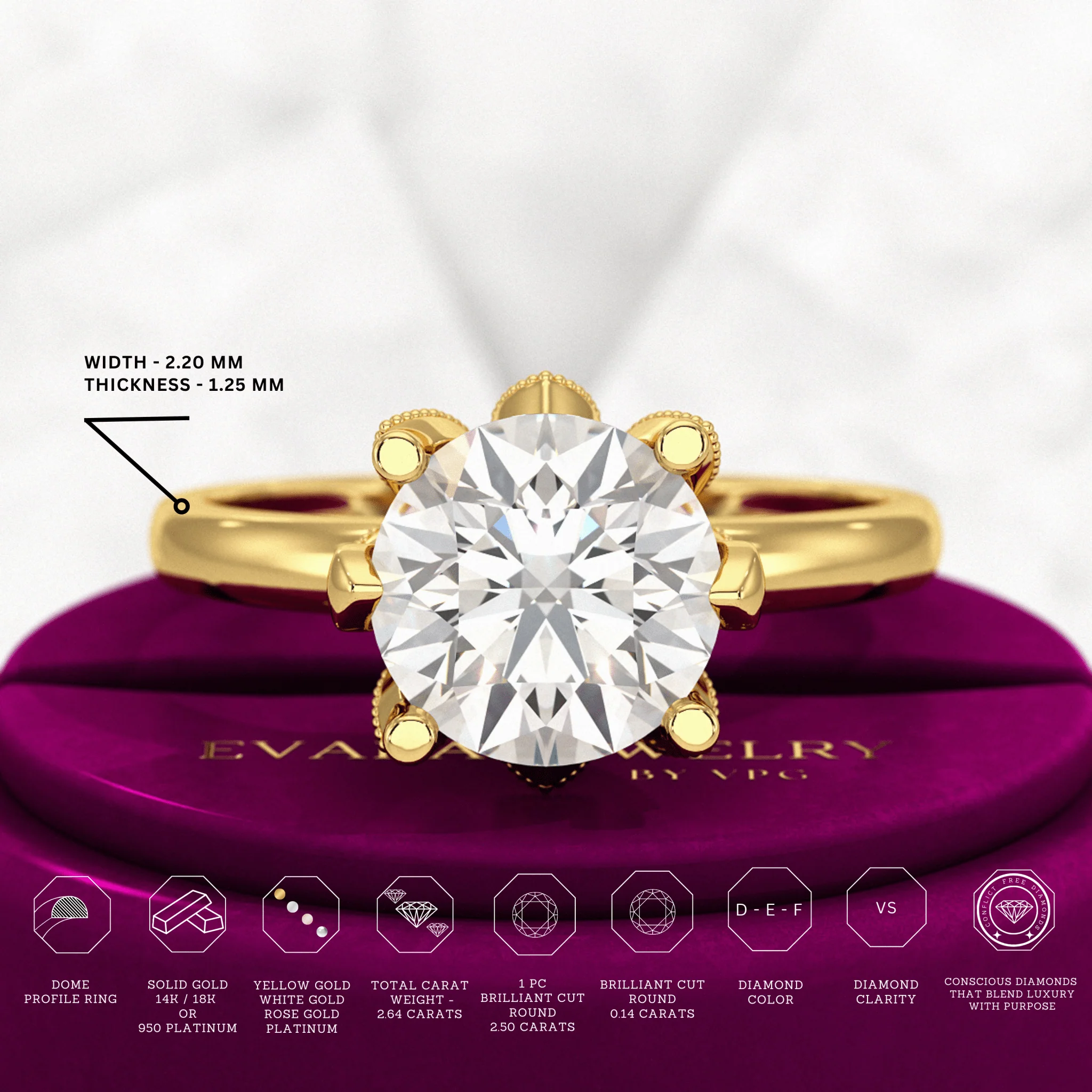 2.50 Carat Round Cut Lab Grown Diamond Nature Inspired Engagement Ring - Image 3