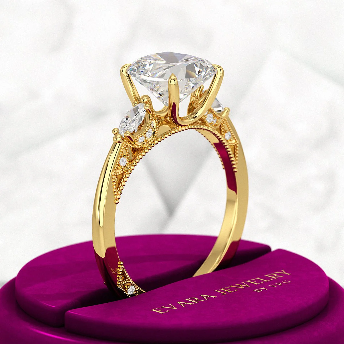 2.50 Carat Cushion Cut Diamond Vintage Art Deco Engagement Ring - Image 4