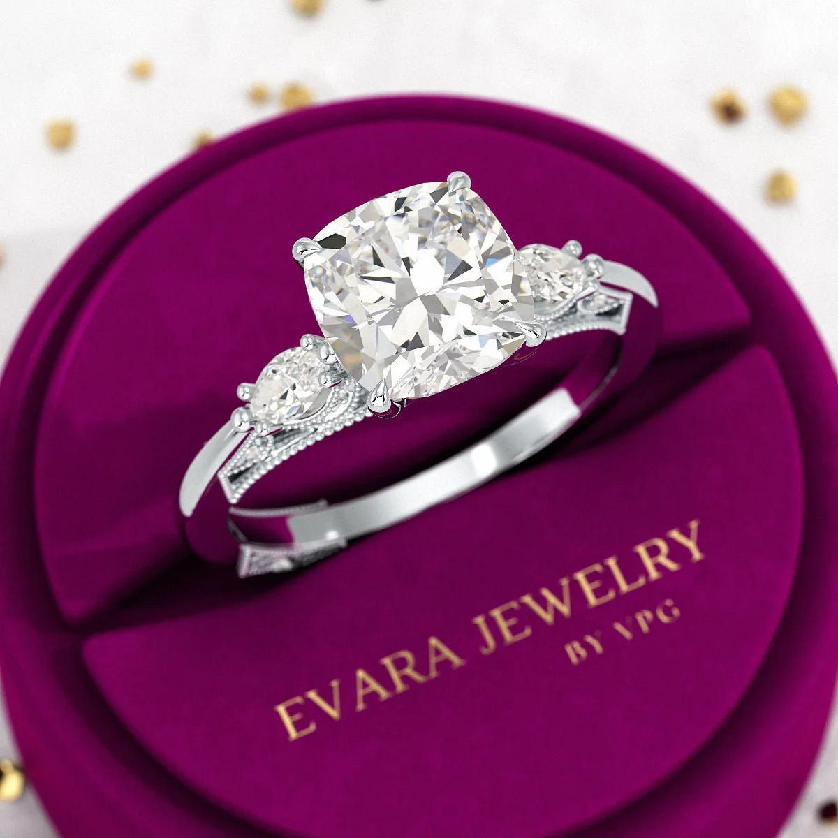 2.50 Carat Cushion Cut Diamond Vintage Art Deco Engagement Ring - Image 6