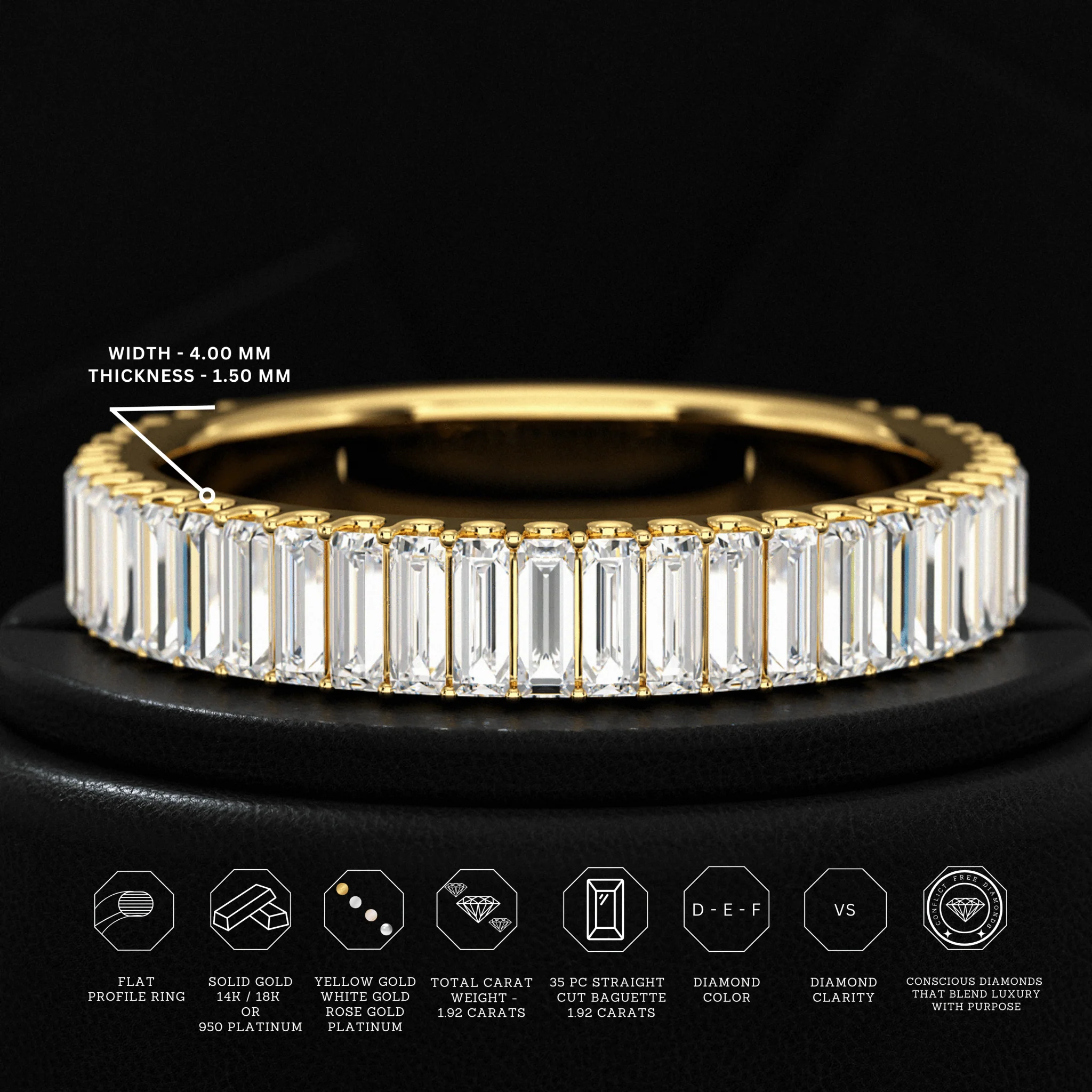 2 Carat Baguette Cut Minimalist Eternity Band - Image 3