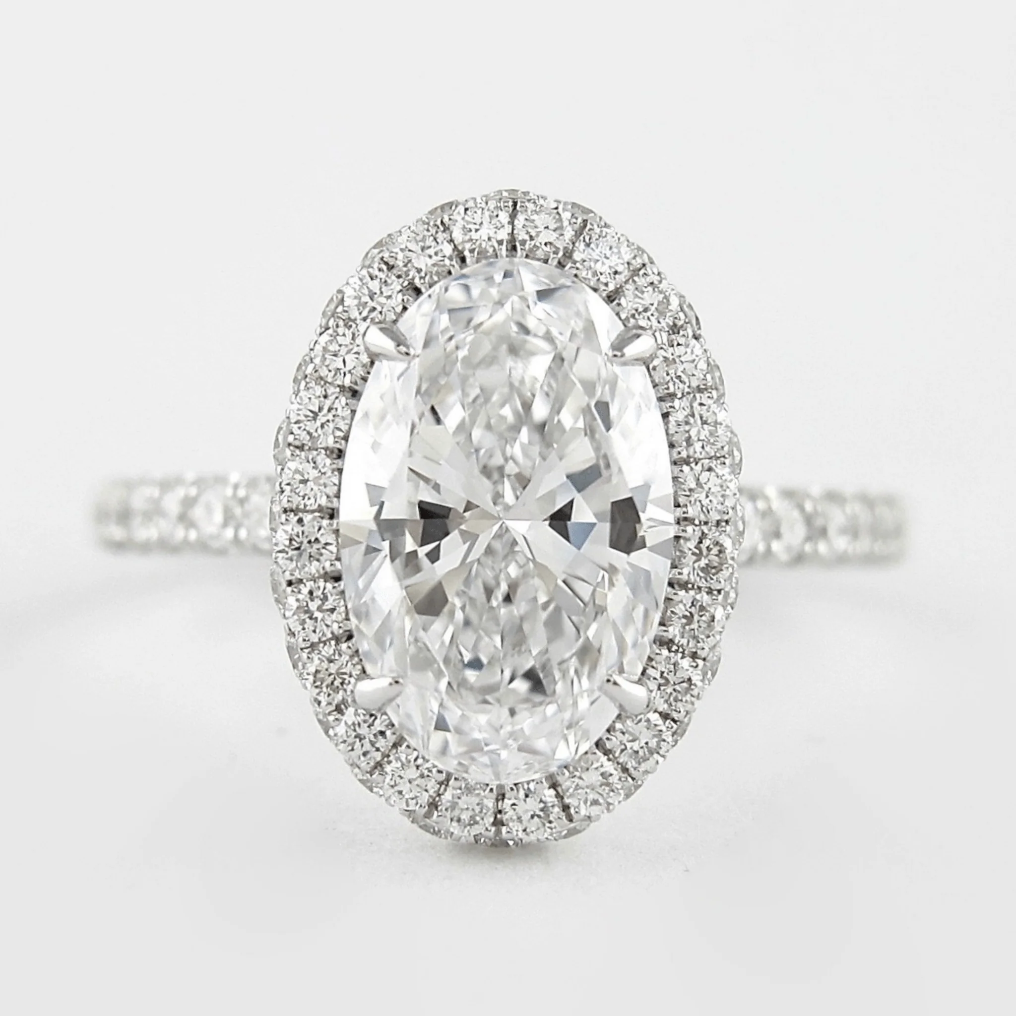 2 Carat Classic Oval Cut Diamond Halo Engagement Ring with Pave Band - Image 10