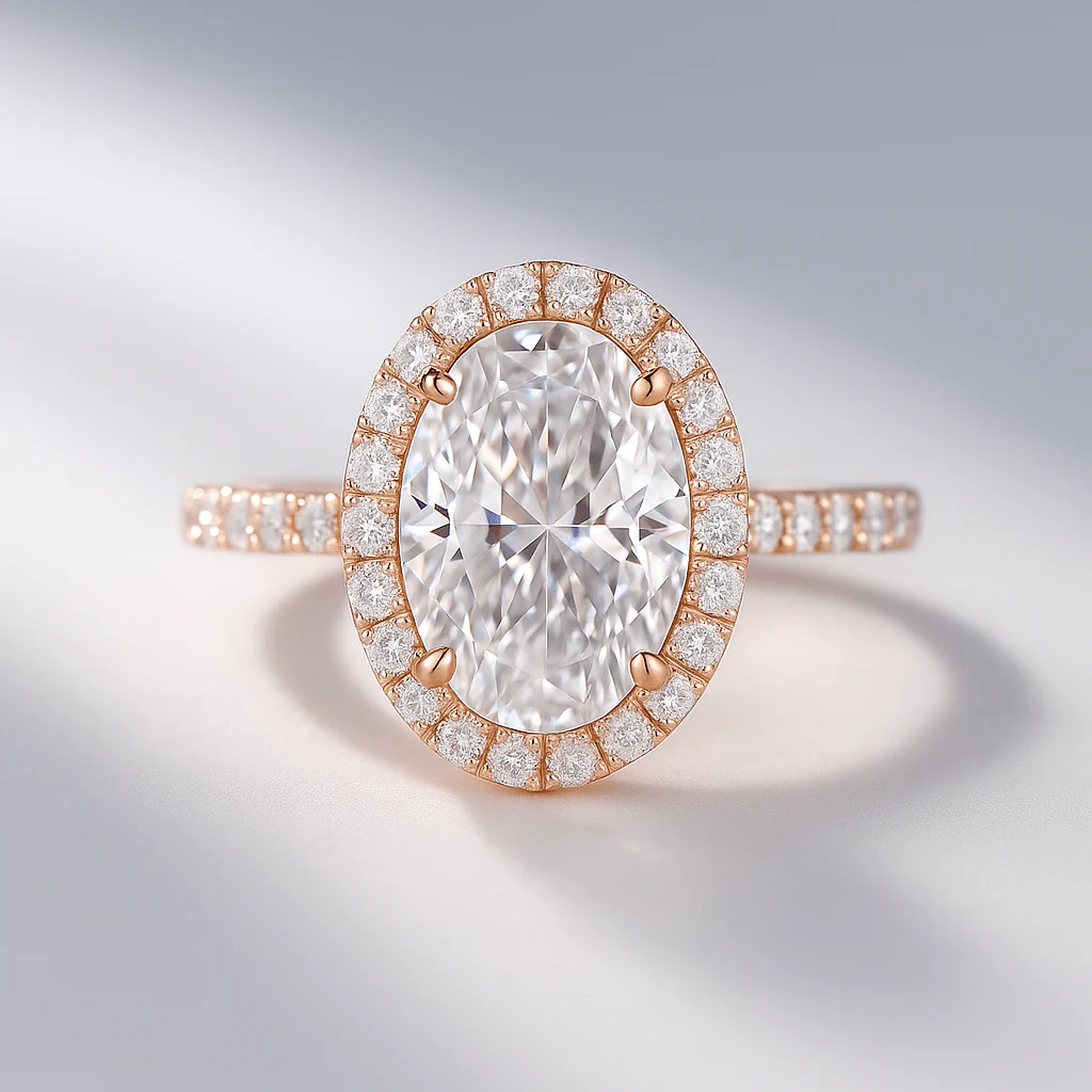 2 Carat Classic Oval Cut Diamond Halo Engagement Ring with Pave Band - Image 14