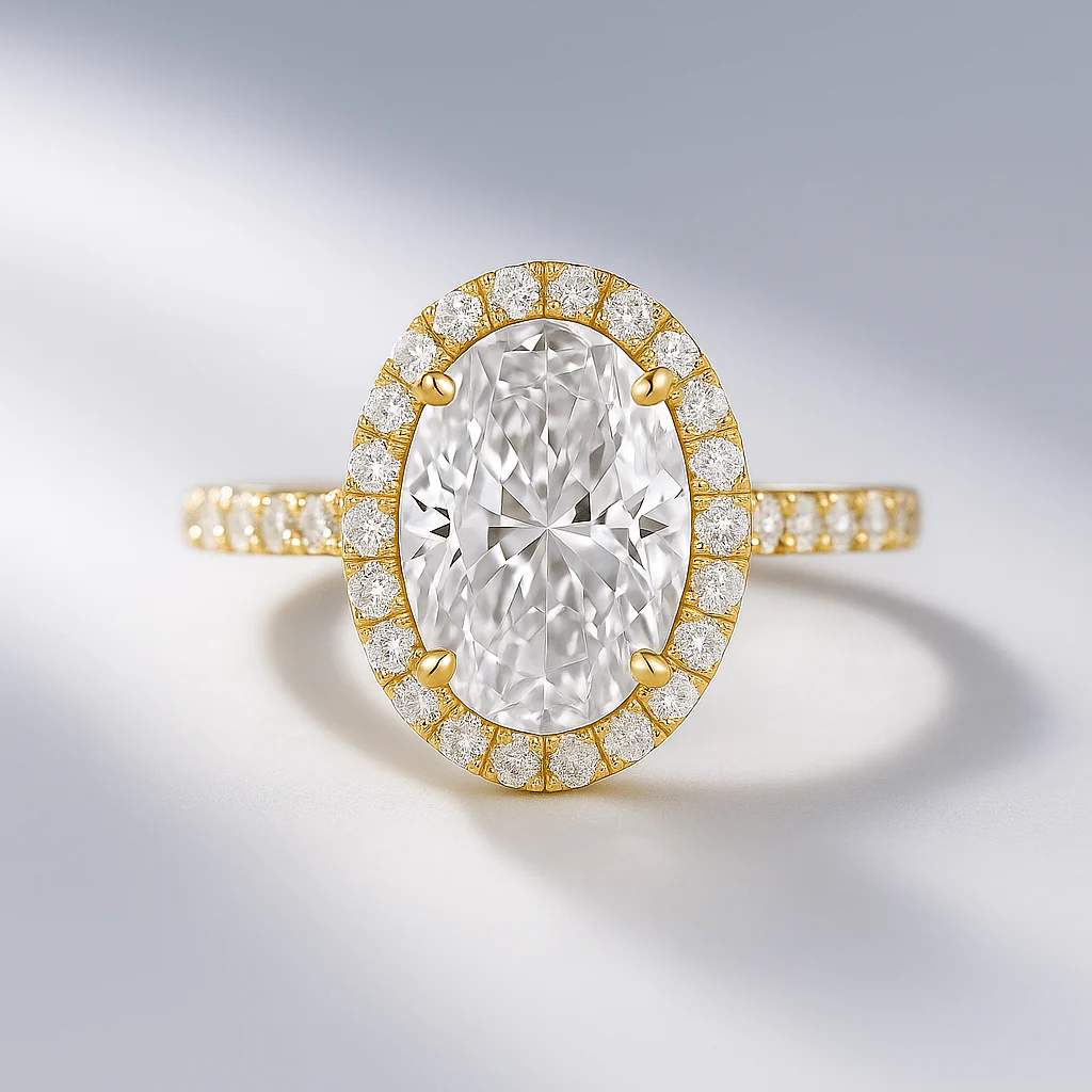 2 Carat Classic Oval Cut Diamond Halo Engagement Ring with Pave Band - Image 4