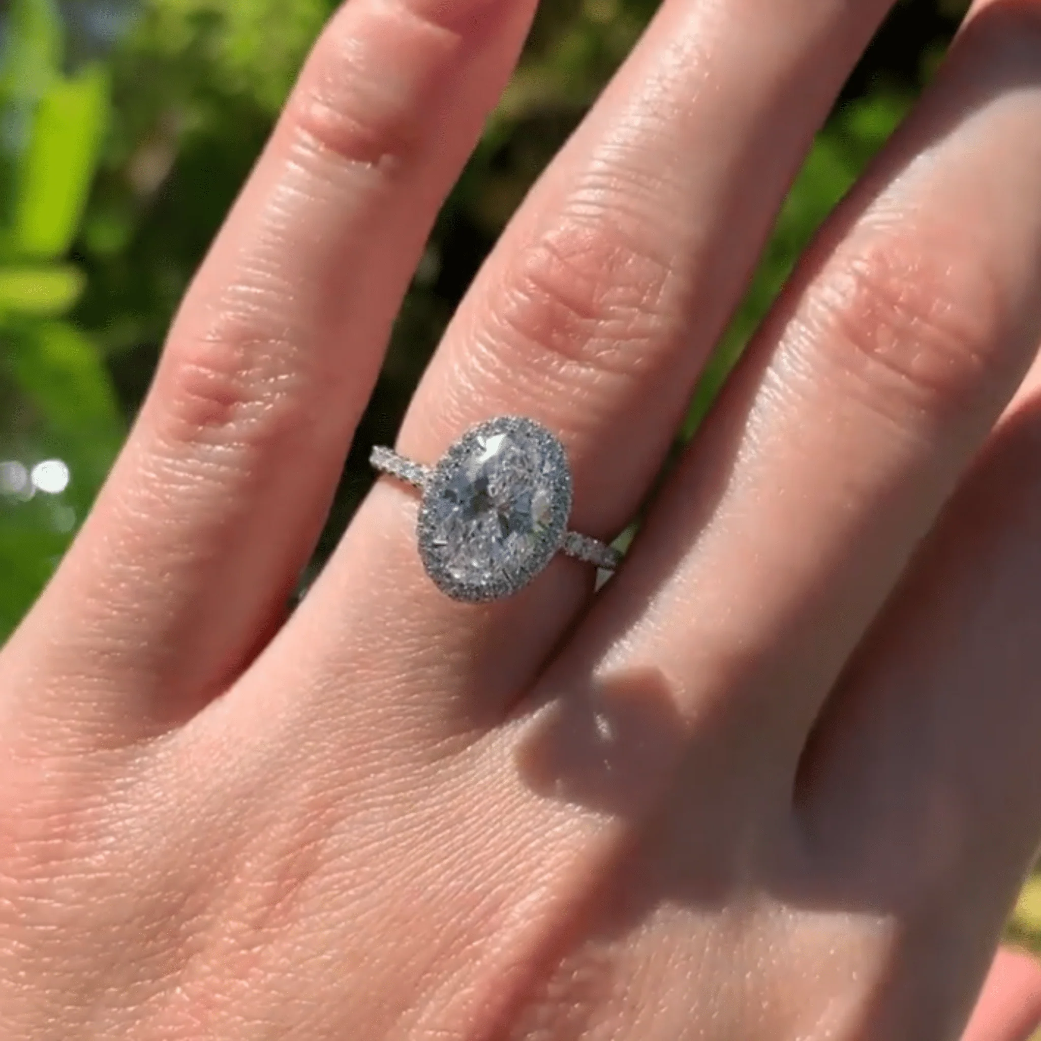 2 Carat Classic Oval Cut Diamond Halo Engagement Ring with Pave Band - Image 5