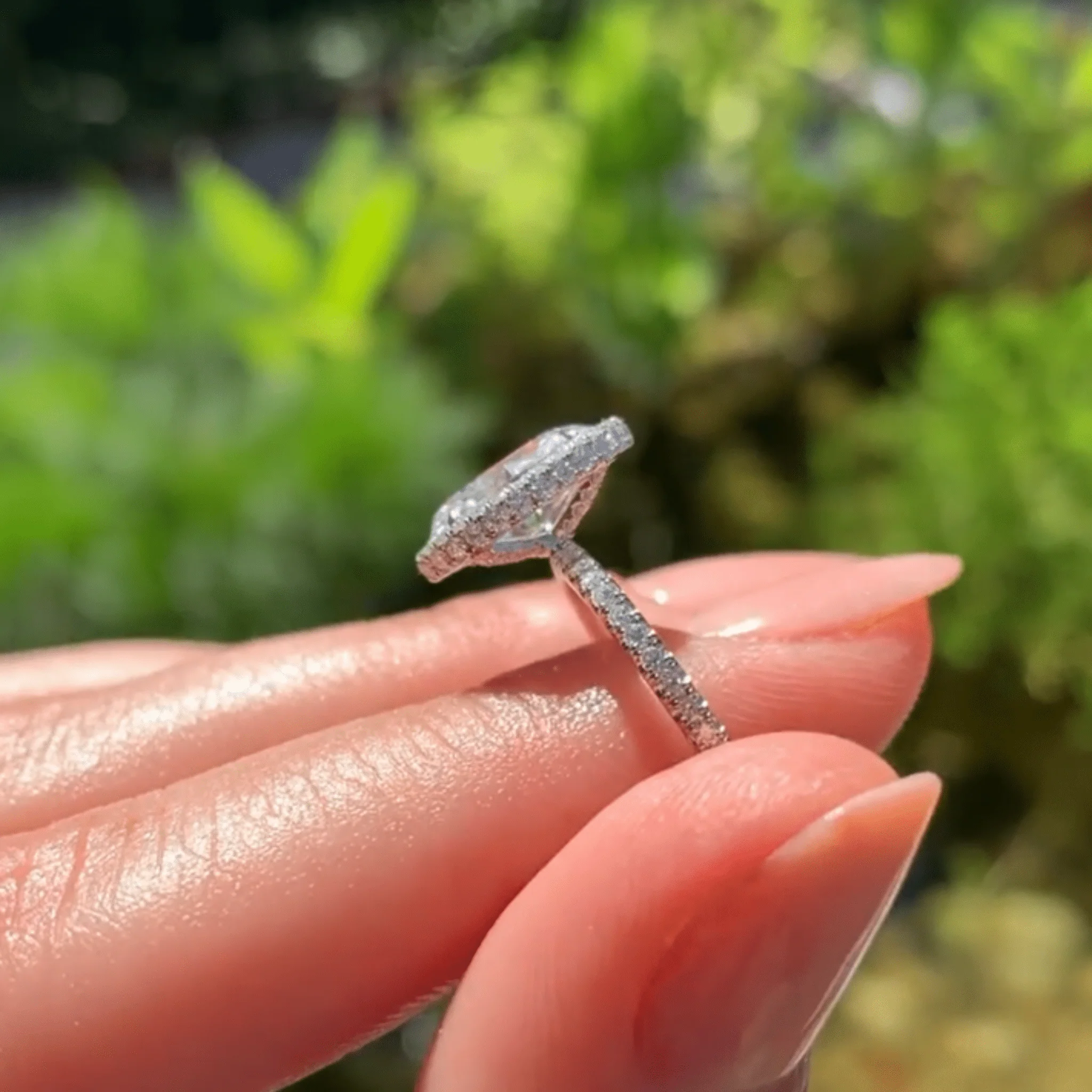 2 Carat Classic Oval Cut Diamond Halo Engagement Ring with Pave Band - Image 6