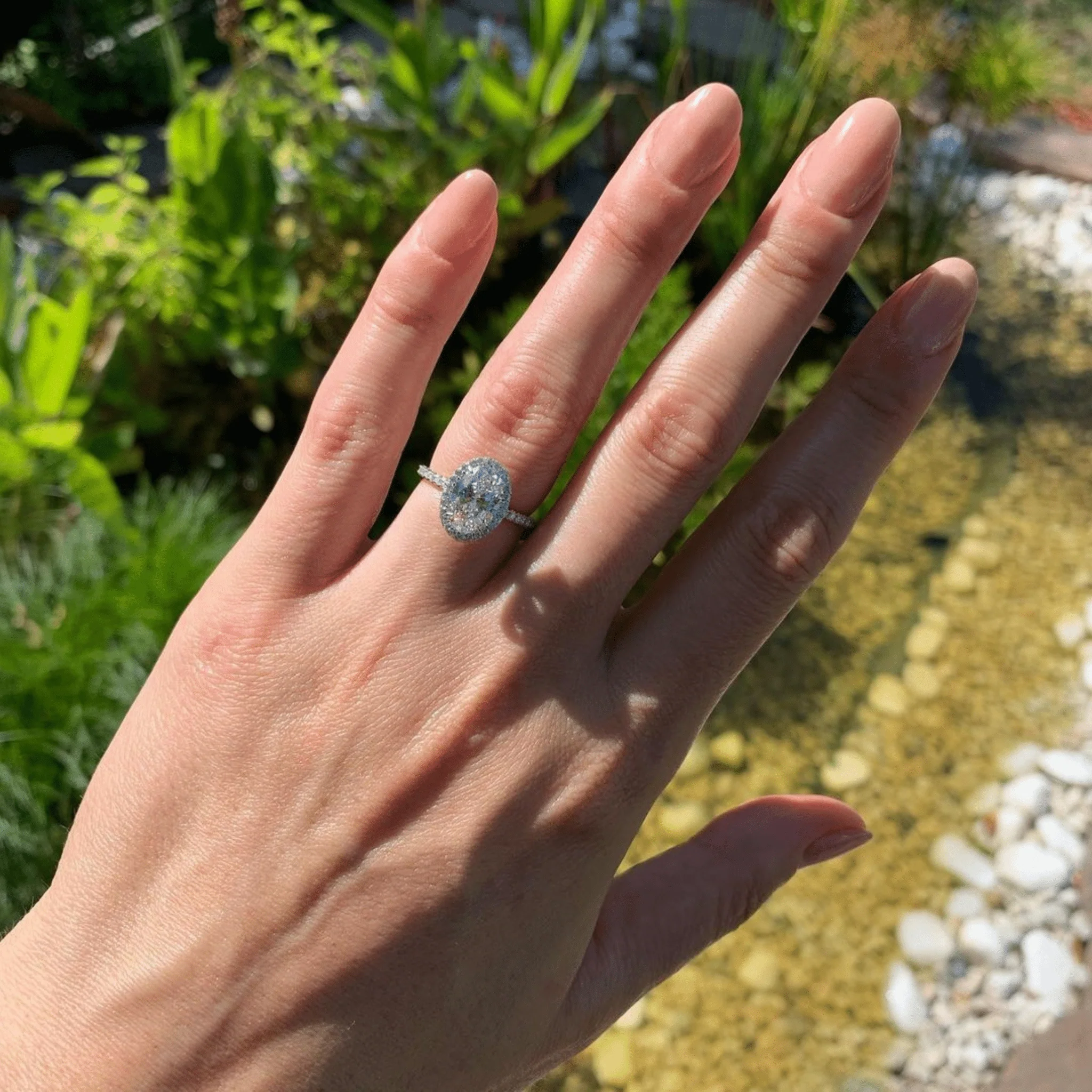 2 Carat Classic Oval Cut Diamond Halo Engagement Ring with Pave Band - Image 7