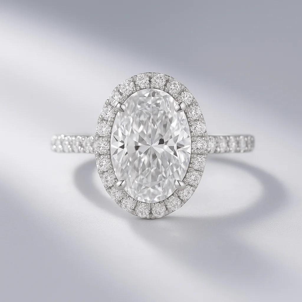2 Carat Classic Oval Cut Diamond Halo Engagement Ring with Pave Band - Image 8