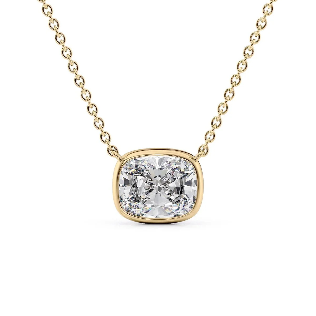 2 Carat Elongated Cushion Cut Diamond Bezel Pendant Necklace