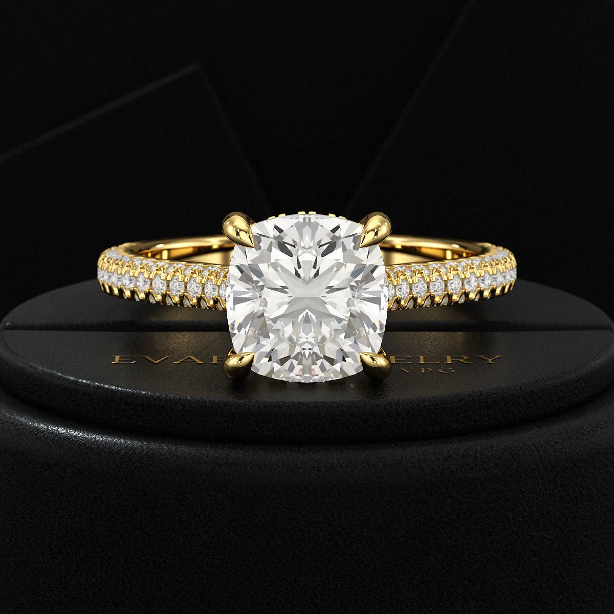 2 Carat Cushion Cut Diamond Engagement Ring with French Pave Band - Image 10