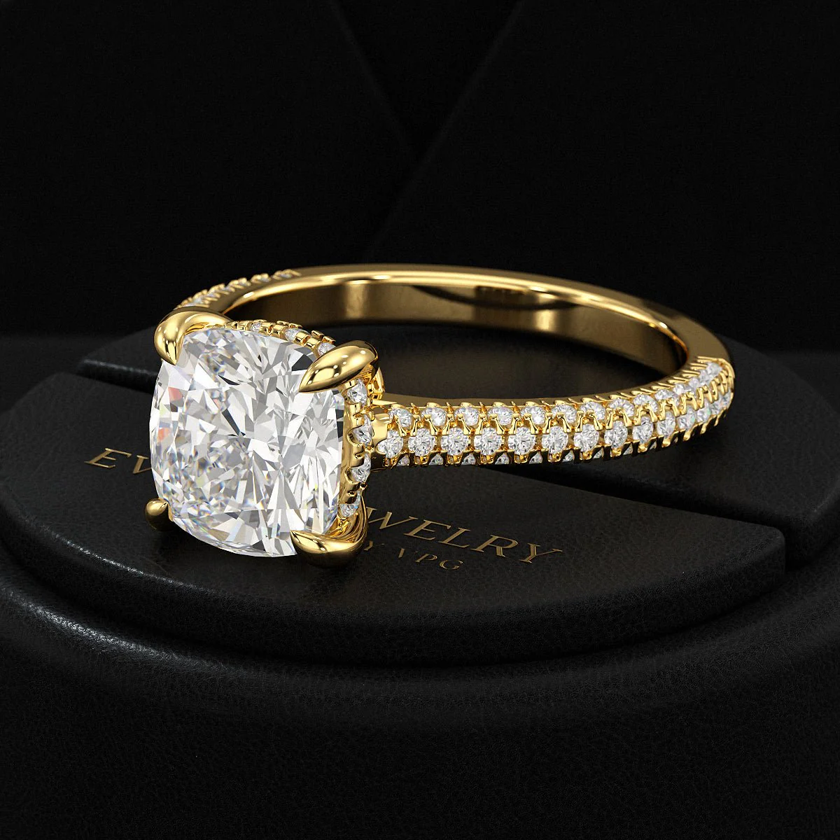 2 Carat Cushion Cut Diamond Engagement Ring with French Pave Band - Image 11