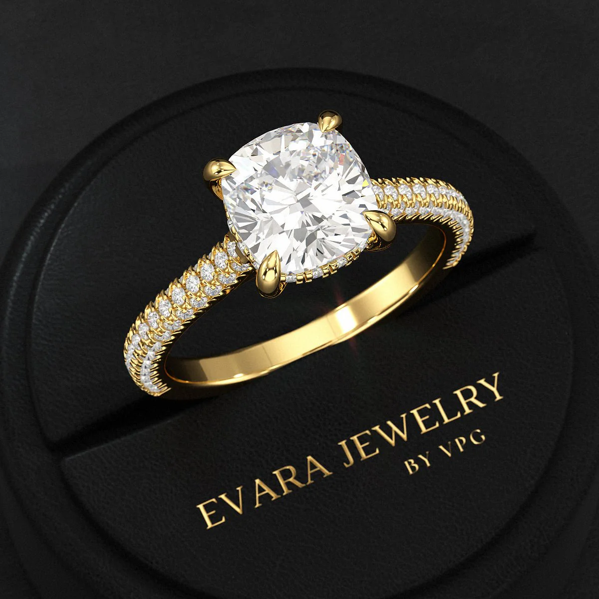 2 Carat Cushion Cut Diamond Engagement Ring with French Pave Band - Image 4