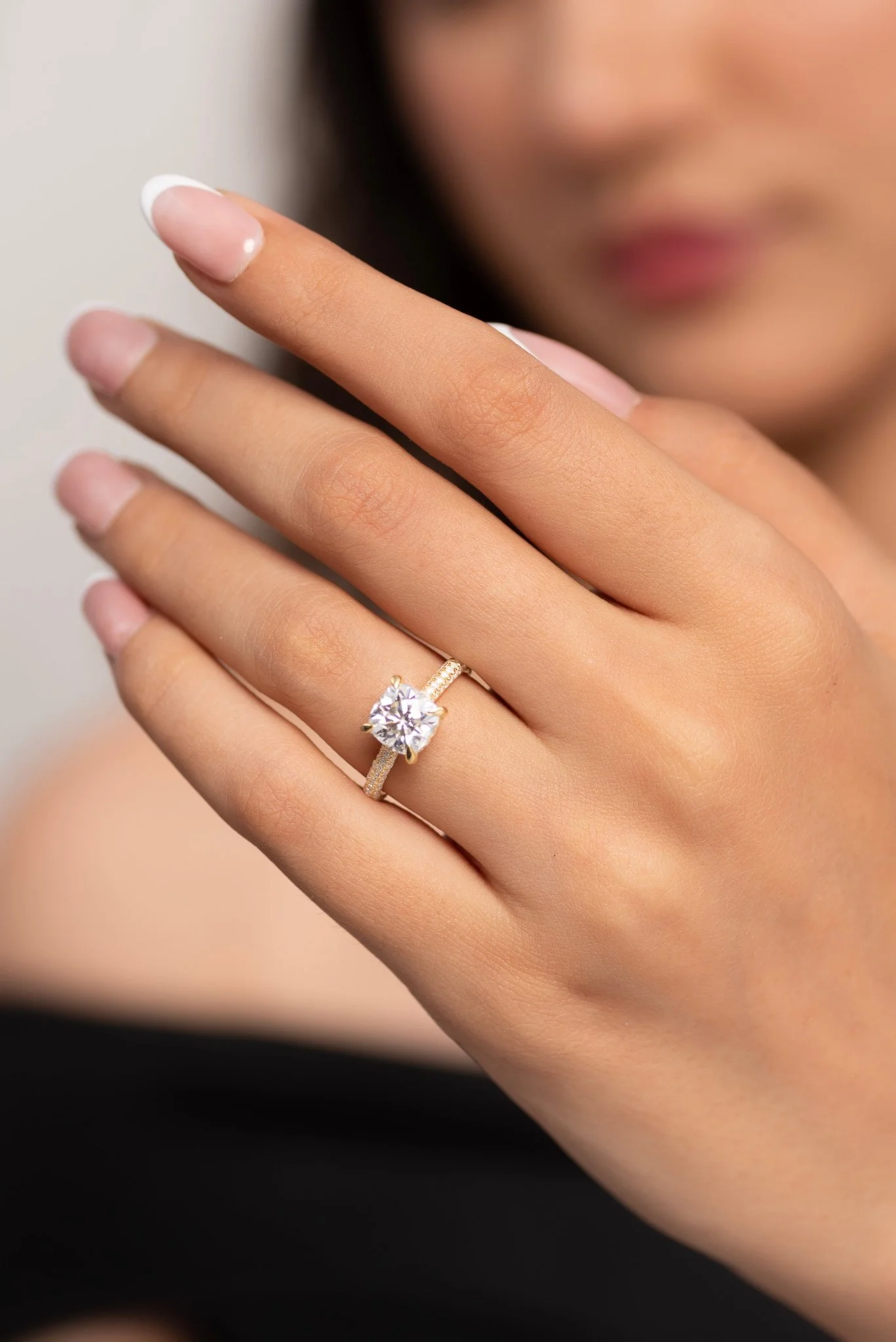 2 Carat Cushion Cut Diamond Engagement Ring with French Pave Band - Image 5