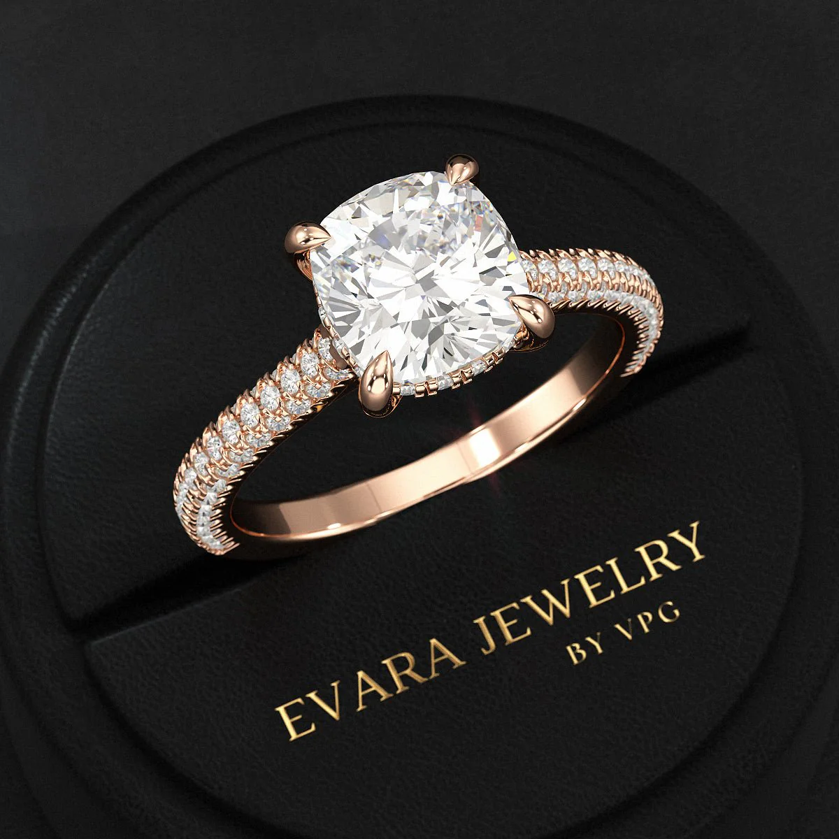 2 Carat Cushion Cut Diamond Engagement Ring with French Pave Band - Image 7