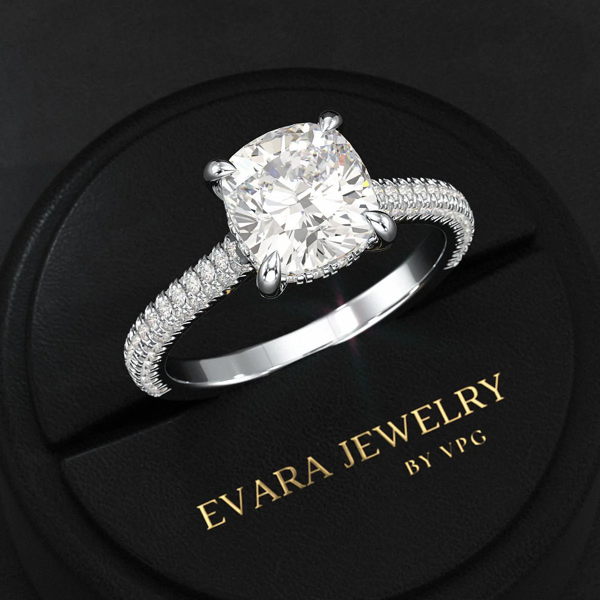 2 Carat Cushion Cut Diamond Engagement Ring with French Pave Band - Image 8