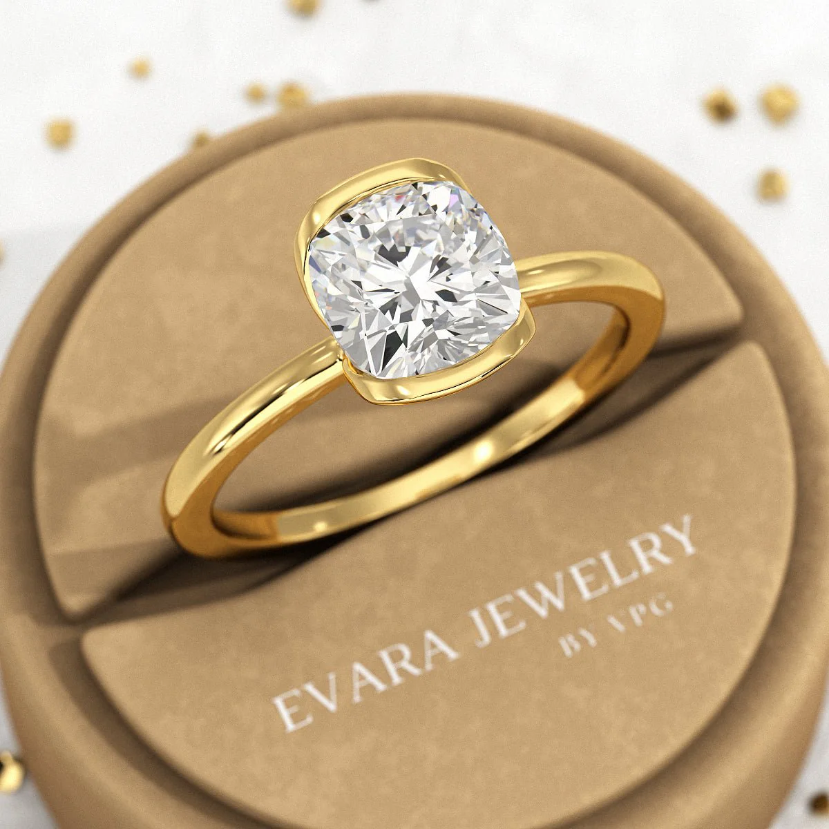 2 Carat Cushion Cut Diamond Half Bezel Set Engagement Ring - Image 4