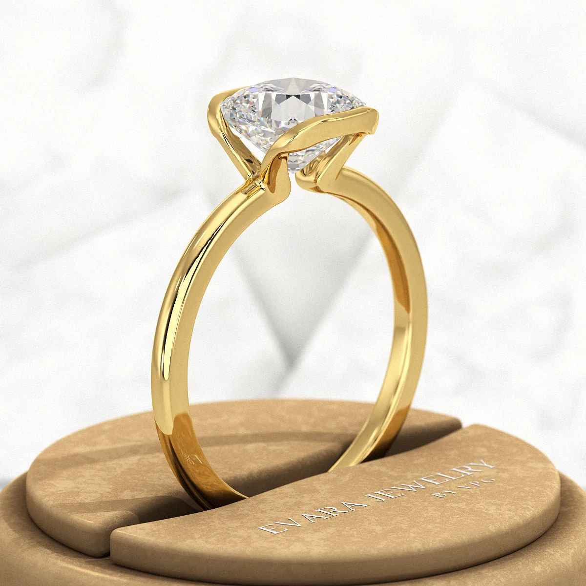 2 Carat Cushion Cut Diamond Half Bezel Set Engagement Ring - Image 5
