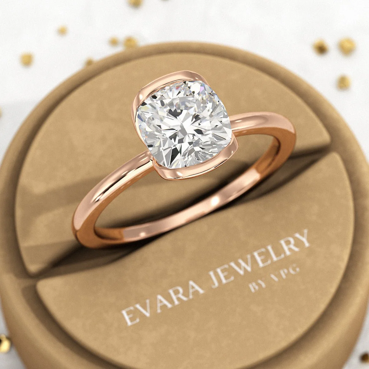 2 Carat Cushion Cut Diamond Half Bezel Set Engagement Ring - Image 7