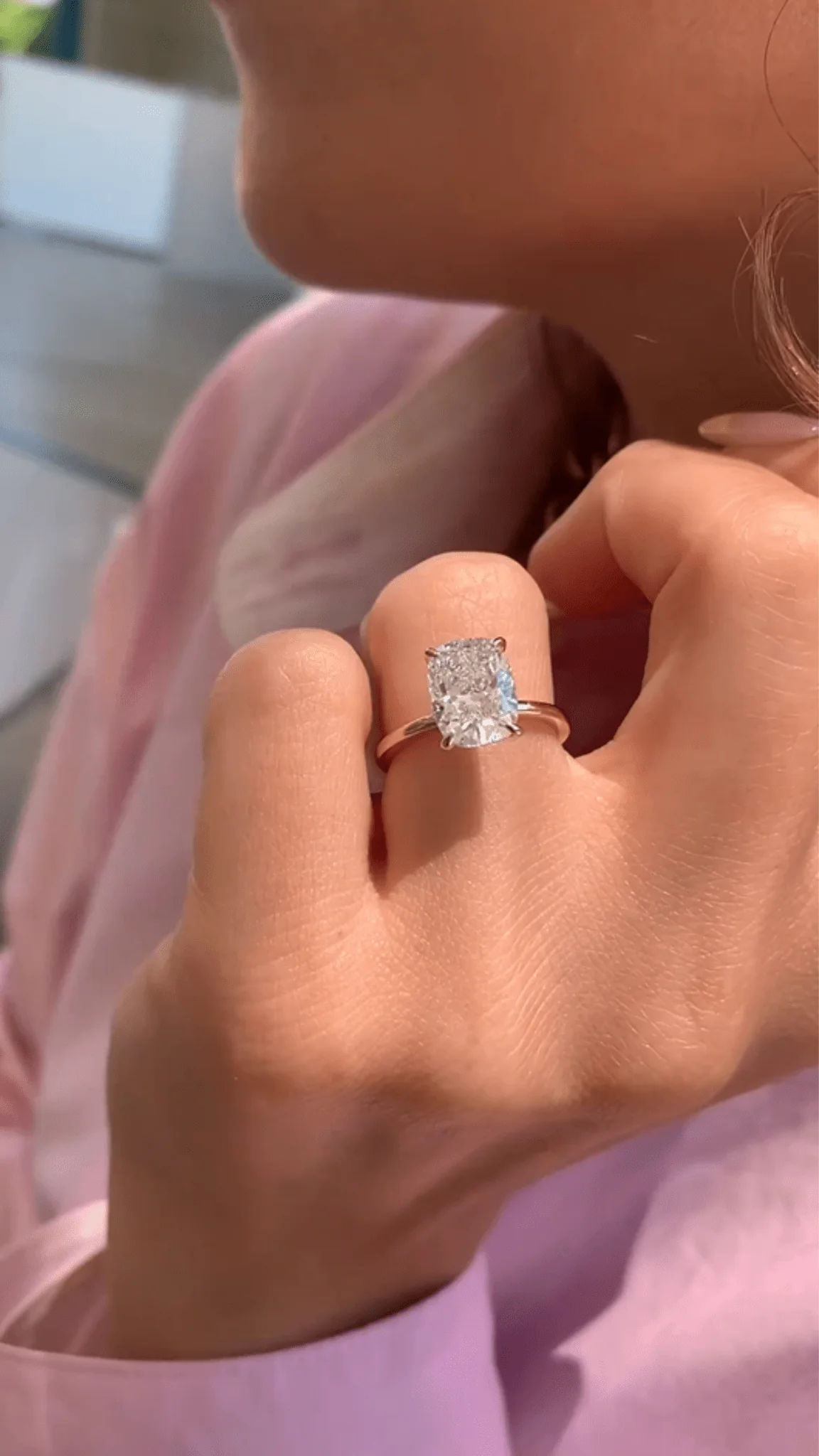 2 Carat Elongated Cushion Cut Two Tone Wedding Ring - Image 3